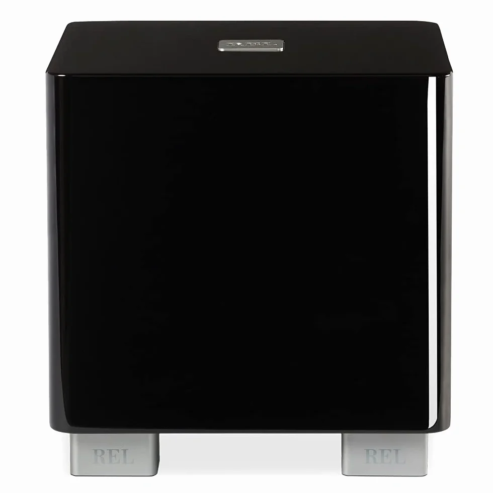 REL Acoustics T/5x Subwoofer, controlador de 20,3 cm de disparo hacia abajo, puerto inalámbrico Arrow, negro brillante de alto brillo