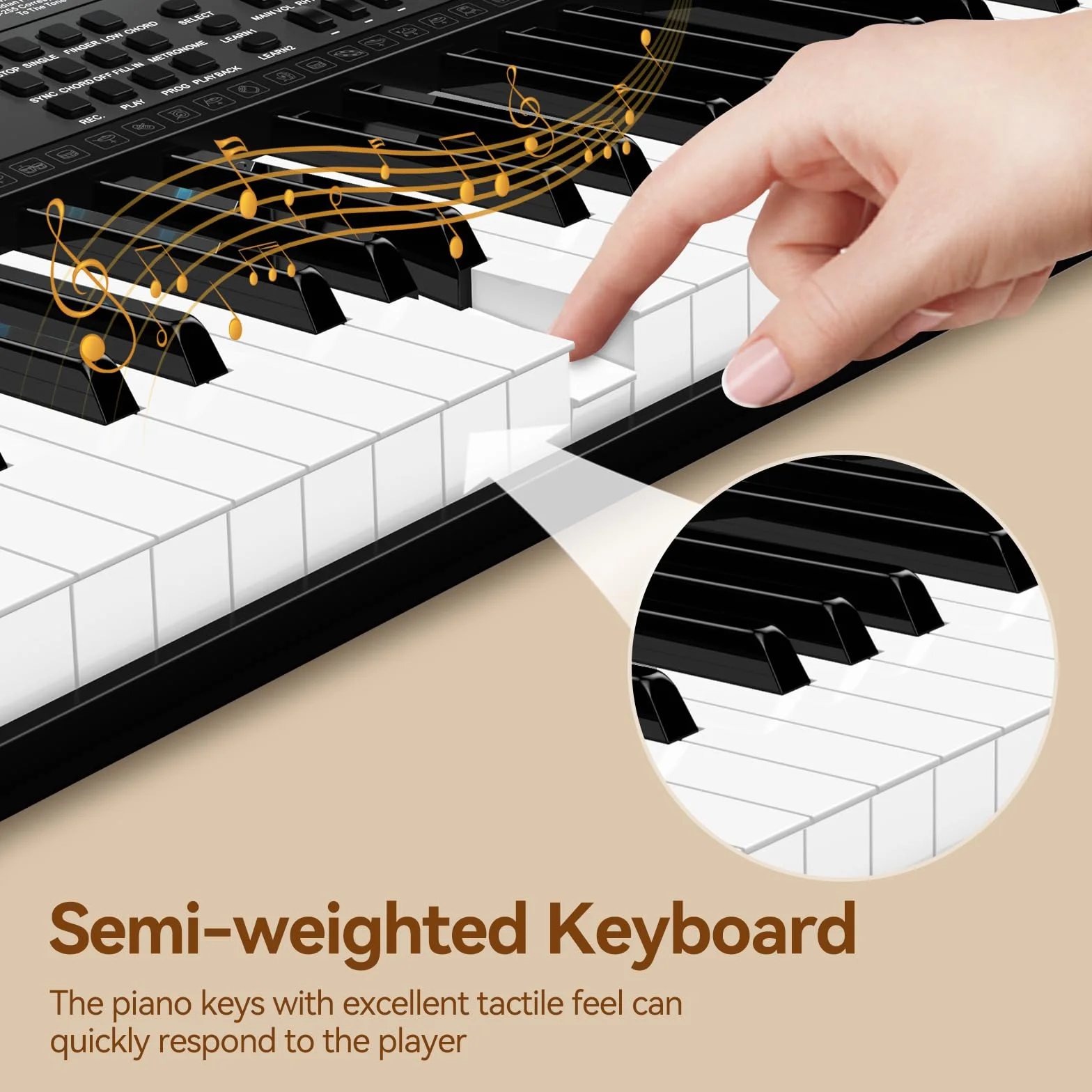 TERENCE piano digital 61 teclas, doble sistema de audio HiFi y panel multifunción 51 LED, interfaz modo doble teclado doble alimentación adaptador batería puertos de audio Pro