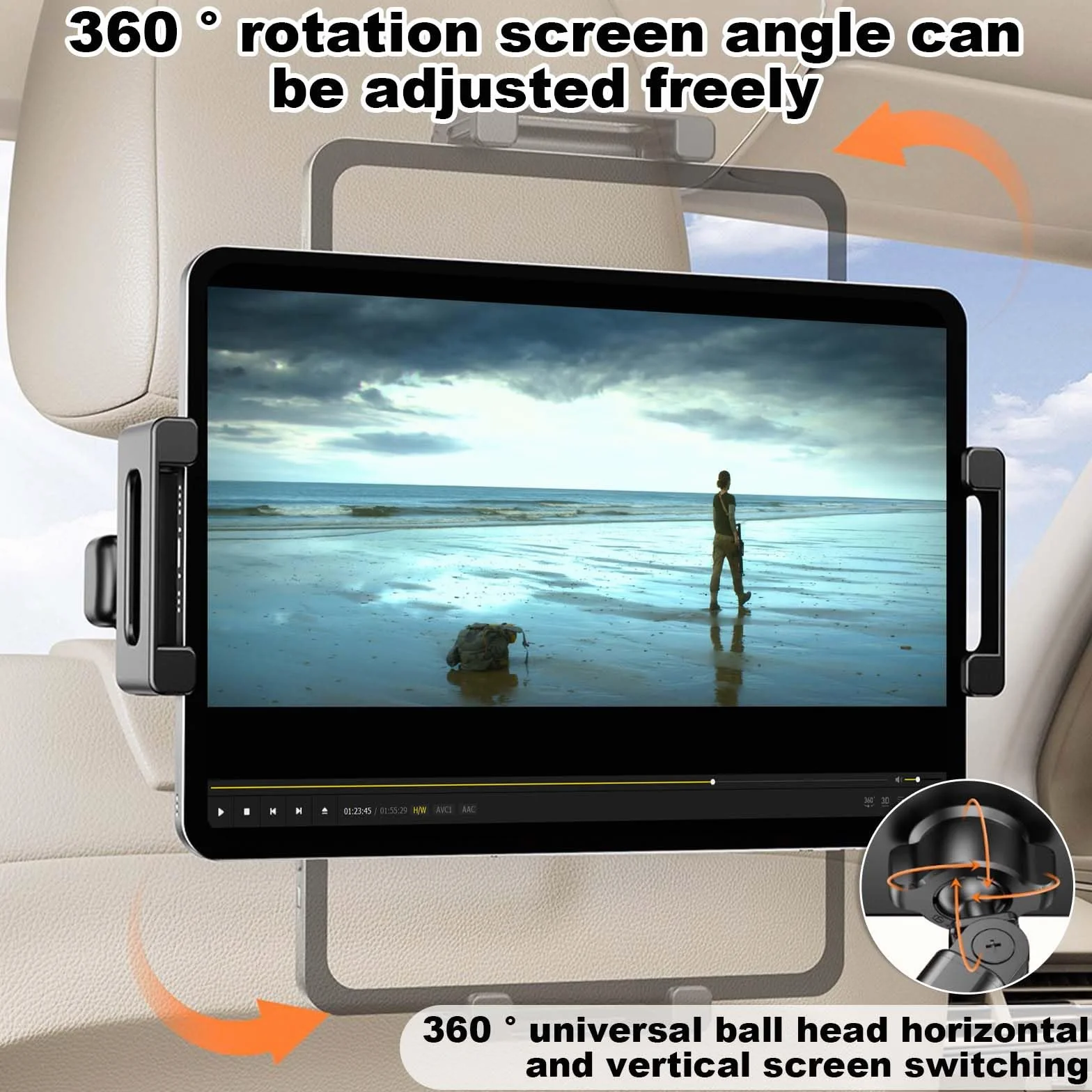 Soporte Tablet Coche Reposacabezas, 360° Rotación Soporte iPad Coche, Soportes Extensible Tablet Carro con Brazo de Extensión Plegable para Todos los Dispositivos de 5,4-13,2 Pulgadas