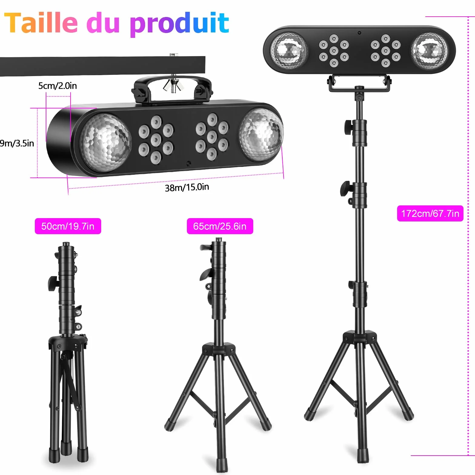 Luz de discoteca 4 en 1 con soporte, bolas de discoteca, luces PAR y mando a distancia,Sistema de iluminación de escenario con sonido activado, para bar, mudanza, boda, Halloween, Navidad