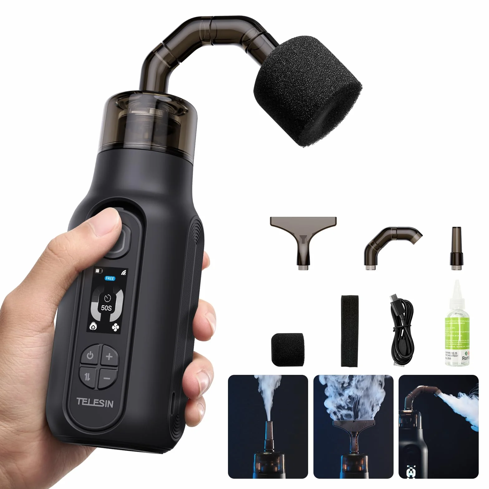 TELESIN° C40 Máquina de Humo Portátil, Máquina de Humo Pequeña de 40W, Mini Máquina de Humo con Control Remoto para Fotografía, Eventos al Aire Libre, Fiestas, Efectos de Escenario, Halloween, Bodas