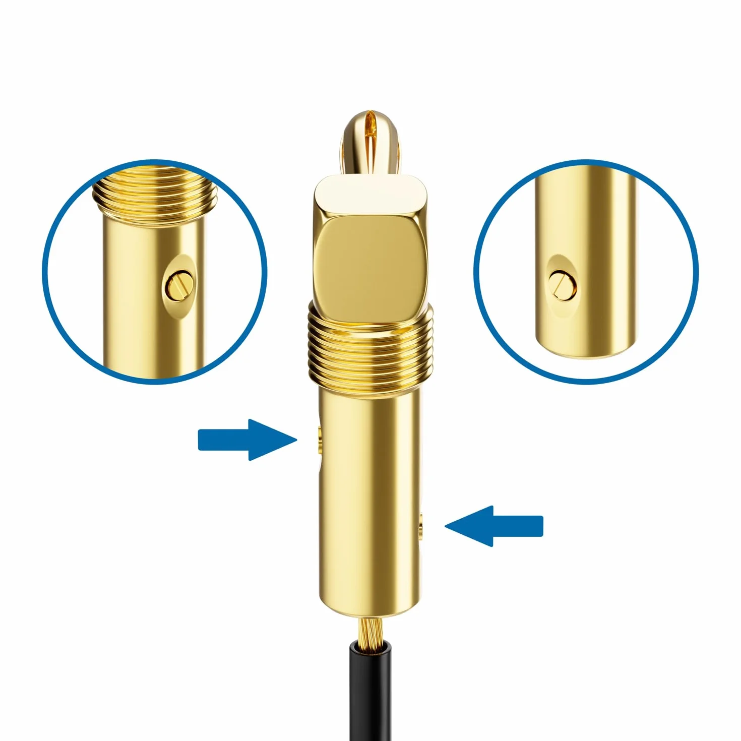 deleyCON 10 Piezas Conectores Tipo Banana 90° Acodado Dorado Enroscable para Cable de Altavoz 0,75-4,5 mm