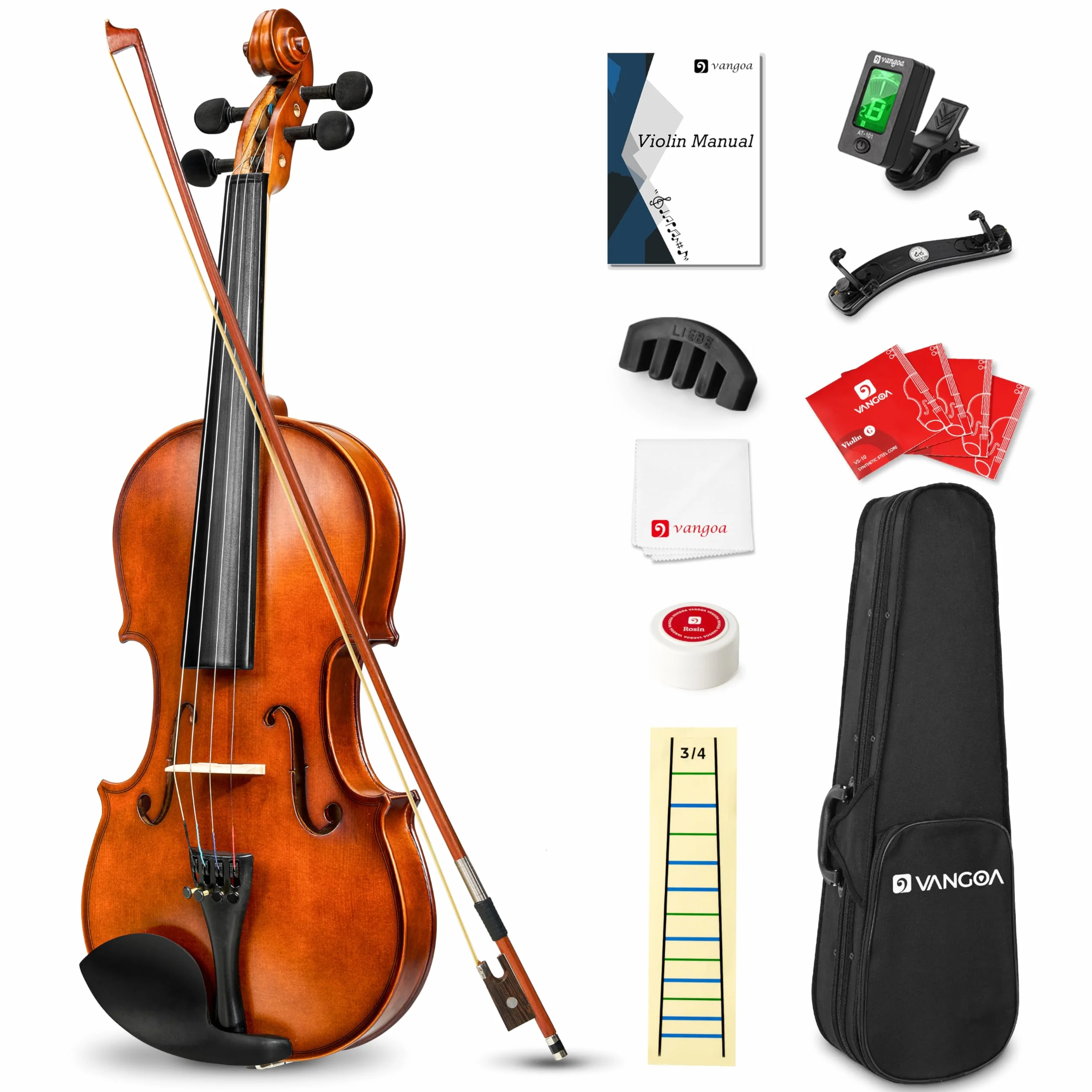 Vangoa 3/4 Violín Acústico Madera Violines para Principiantes, Adultos o Niños Tres cuartos Violin con Kits de Inicio