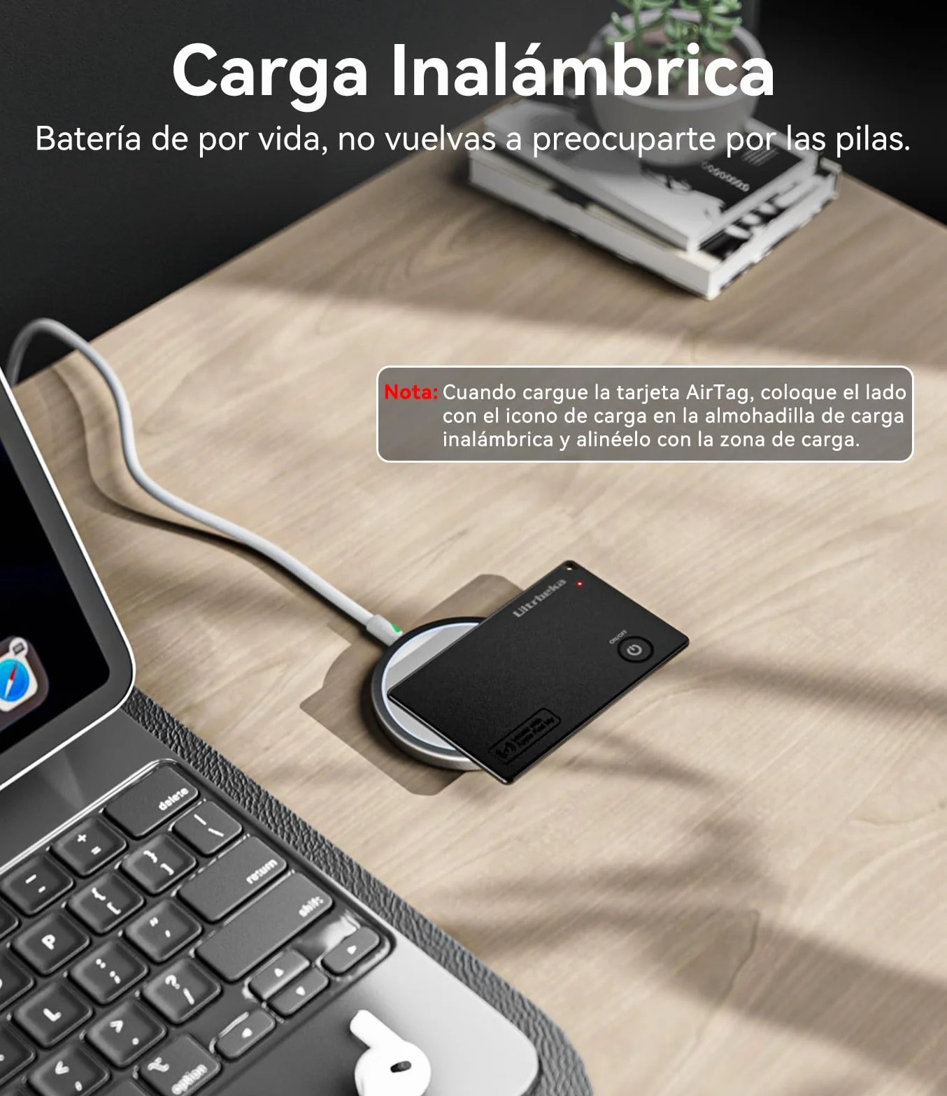 Ultra-Delgado Wallet Tracker MFi Certificado Compatible con Apple Find My | para Carteras, Llaves y Bolsos | Individual 1 Pack