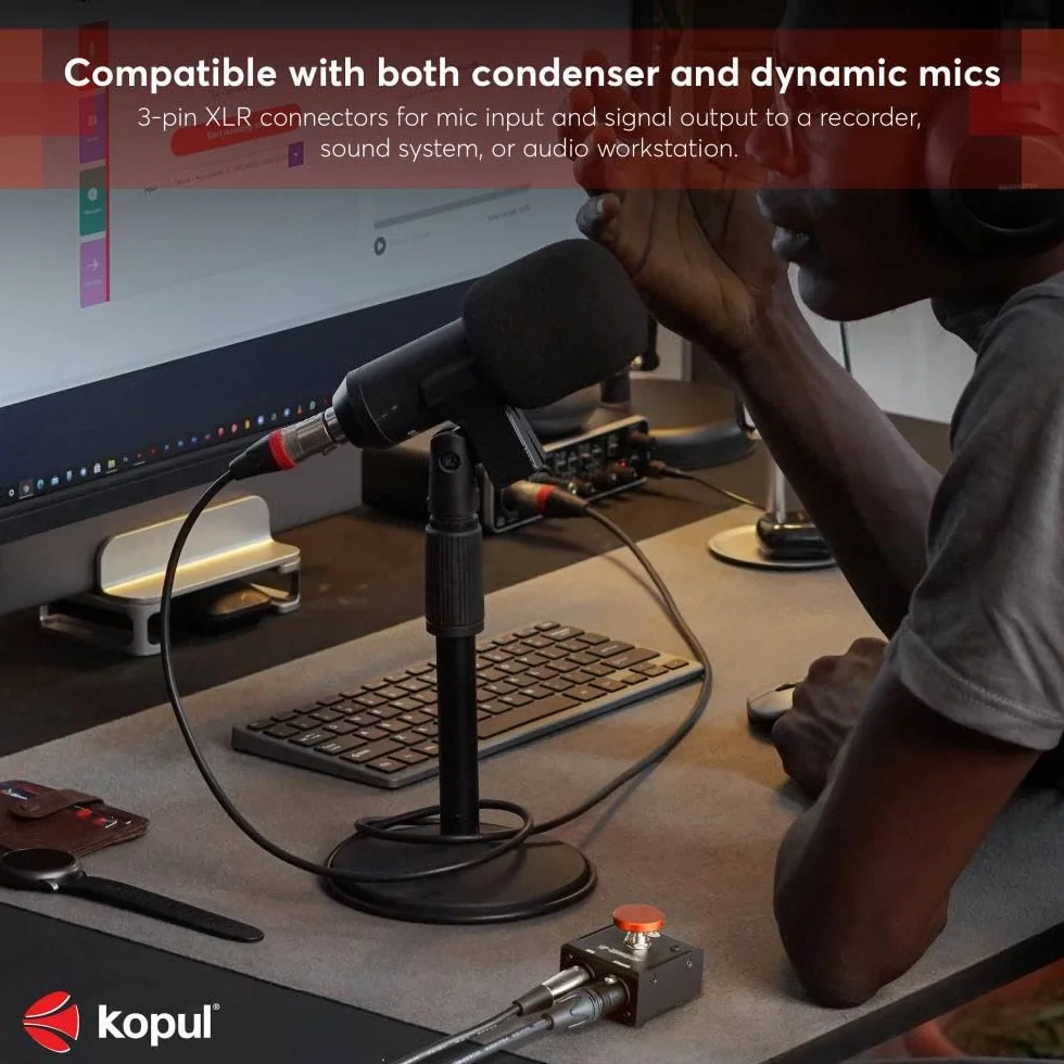 Momentary Microphone Mute/Talk Button – Push-to-Talk or Push-to-Mute, LED Indicator,XLR in/out, Desktop or Footswitch Use, for Dynamic & Condenser Mics for Podcast, Online Meetings, Live Events