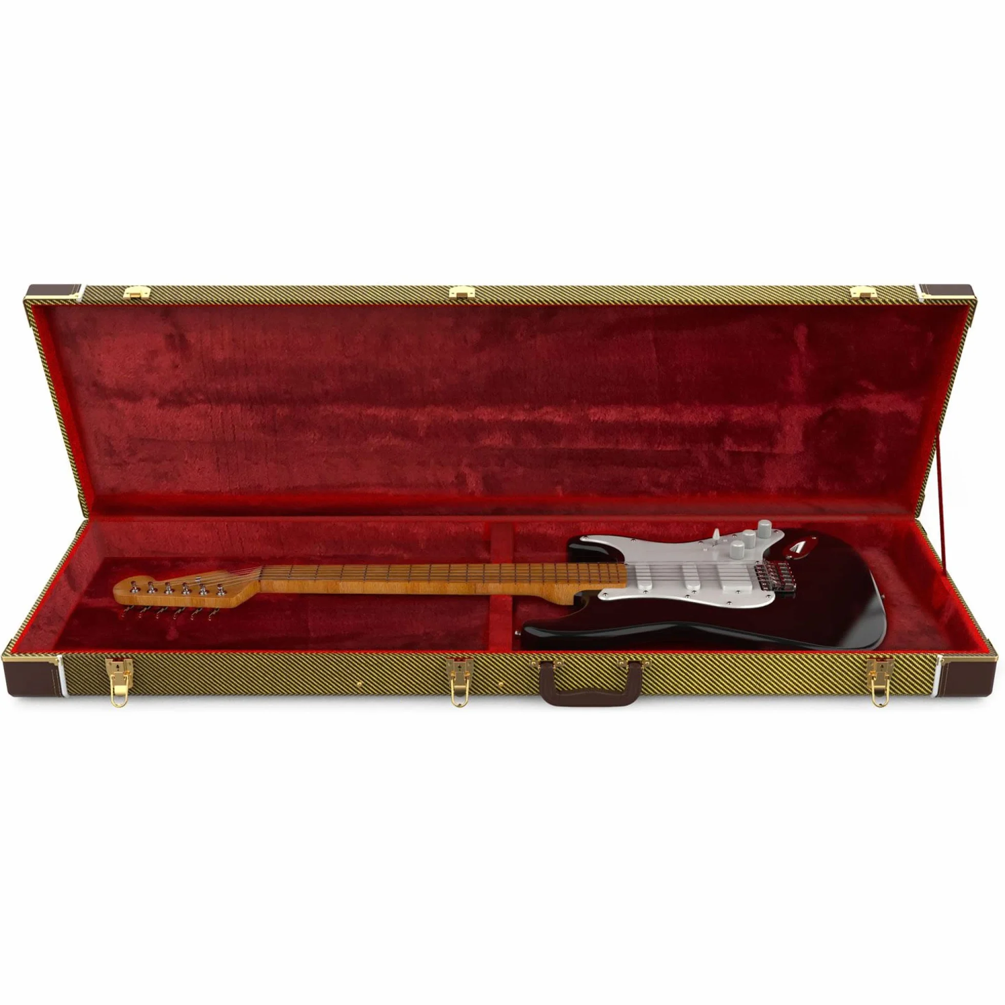MONKEY LOOP Woodland Tweed - Estuche de Madera para Guitarra Eléctrica - Funda Rígida para Guitarra - Bolsillo Interior para Accesorios - Asa Ergonómica con Agarre Cómodo - Diseño Clásico