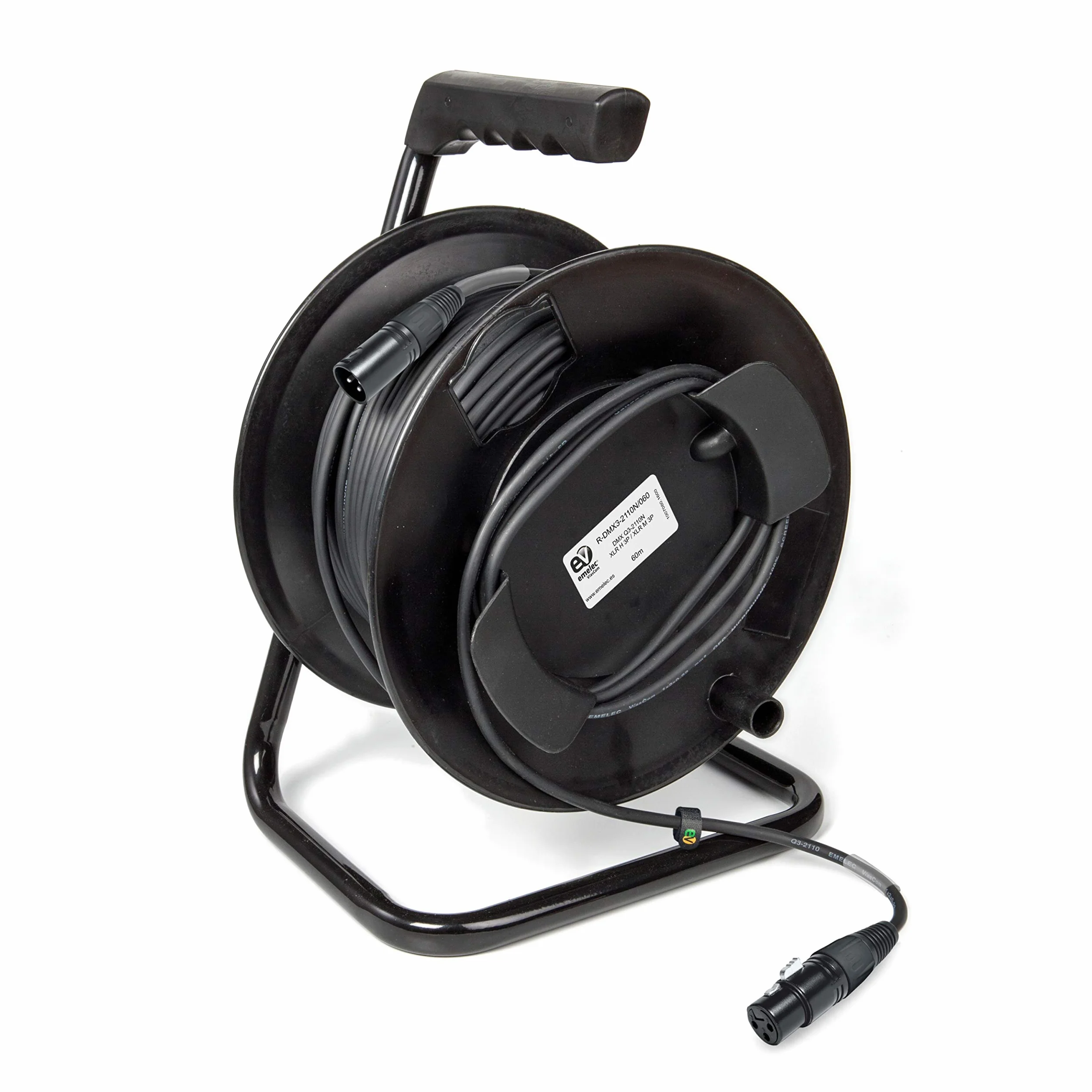 R-DMX3-2110N/050 – 50m Cable Balanceado Digital DMX 110Ω OFC 2x0,22mm² montado en Portacables con XLR 3 Pines – Color Negro – PVC Muy Flexible