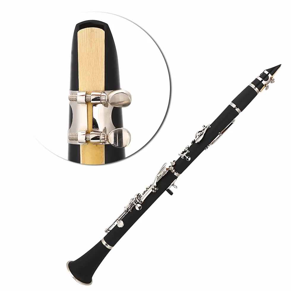 Clarinete Sib, 17 Teclas Clarinete Baquelita Tono B Descendente con Lengüetas Bolsa de Paño de Limpieza Instrumentos de Viento de Madera