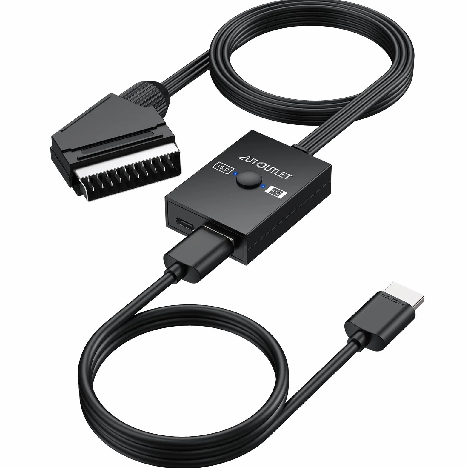 AUTOUTLET Adaptador Scart a HDMI, 16:9/4:3, Convertidor Euroconector a HDMI Conversión 1080P Compuesto CVBS AV A HDMI Video Audio Converter con Cable HDMI PAL/NTSC, para Reproductor de VCR, VHS y DVD