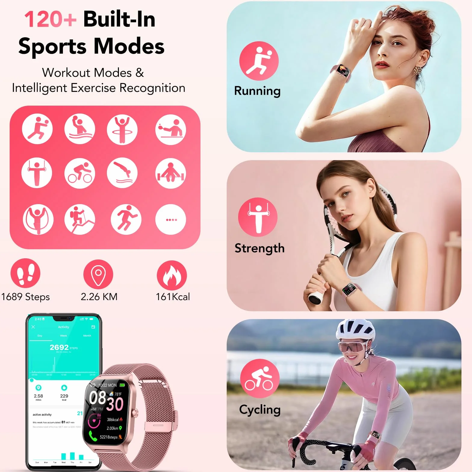 Reloj Inteligente Mujer con Llamadas Bluetooth y Asistente IA, Whatsapp Notificaciones,1.85" HD Smartwatch Mujer con SpO2/Pulsómetro/Monitor de Sueño,120+ Modos Deportes para iPhone Android,2 Correas