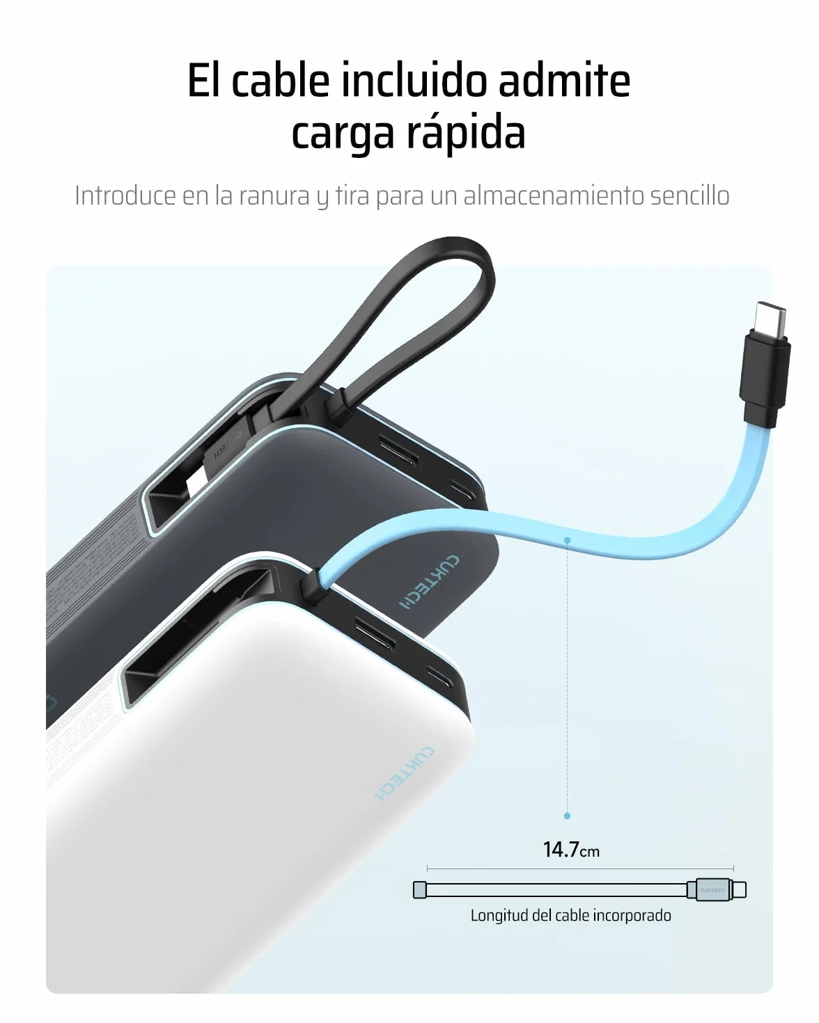 CUKTECH CP25 Power Bank 20.000mAh, Batería Portátil con Cable USB-C Integrado, PD 45W