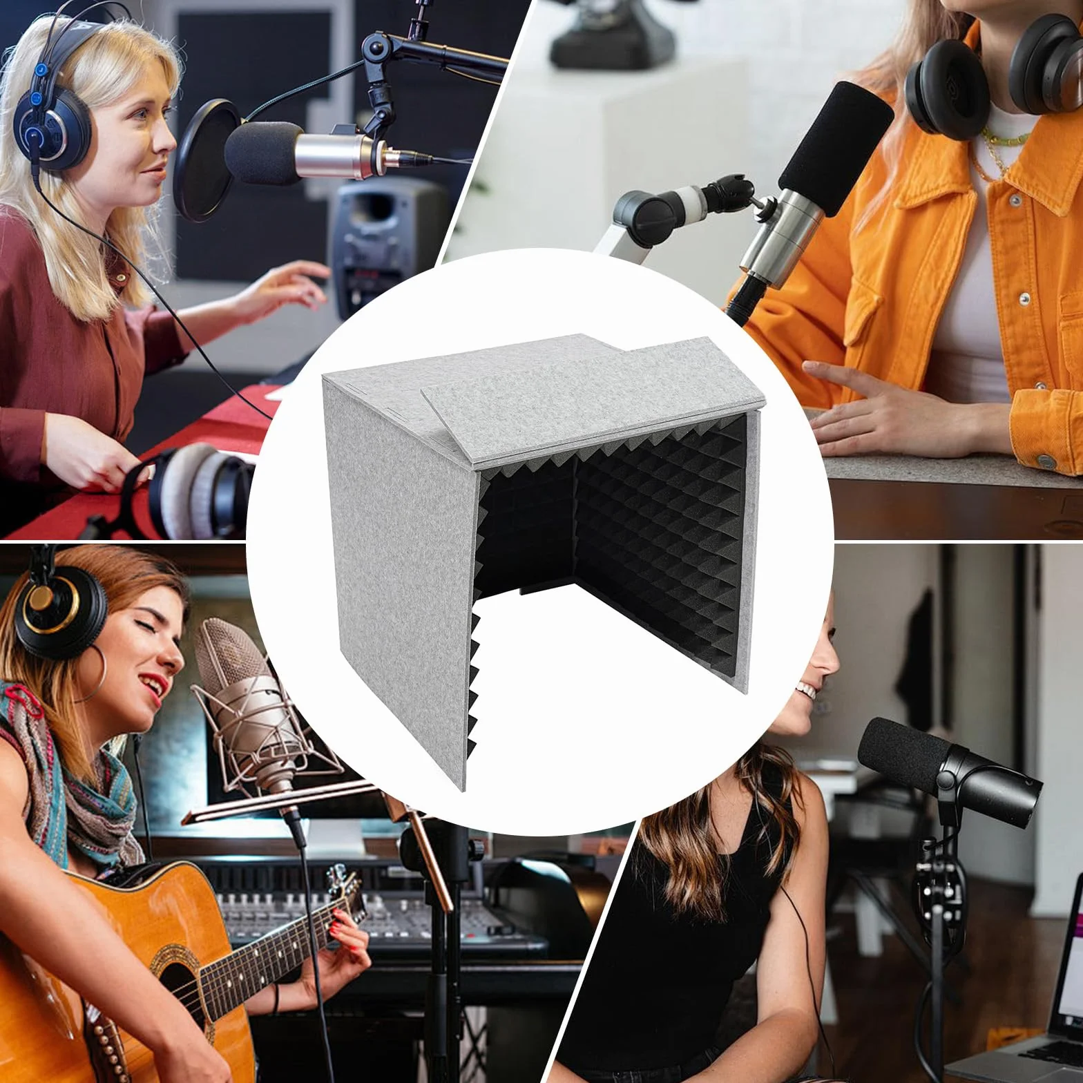 Cubierta insonorizada de escritorio, 60 x 60 cm, plegable, aislamiento acústico con doble aislamiento acústico y esponjas absorbentes de sonido, cabina de grabación vocal portátil para grabaciones de