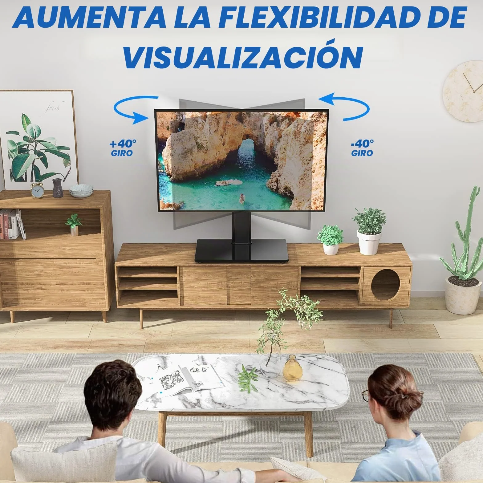 RFIVER Soporte Pie TV de Mesa Peanas para TV de 23 a 43 Pulgadas con Giratorio y Altura Ajustable | MAX vesa 200 x 200 mm 30KG