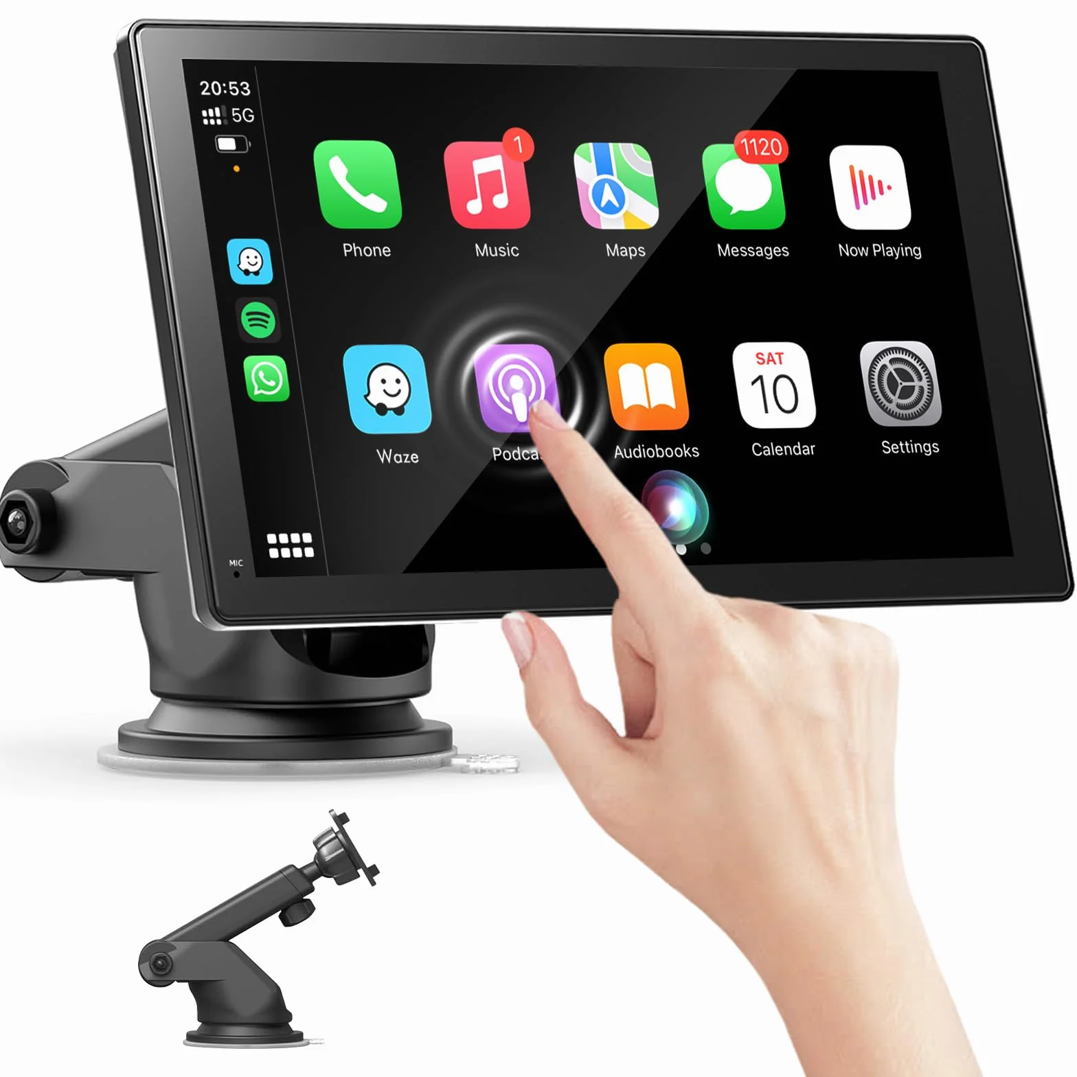 Pantalla Coche 7" Carplay HD Tactil Inalámbrica GPS Bluetooth Control por Voz Mirror Link FM Siri G-oogle