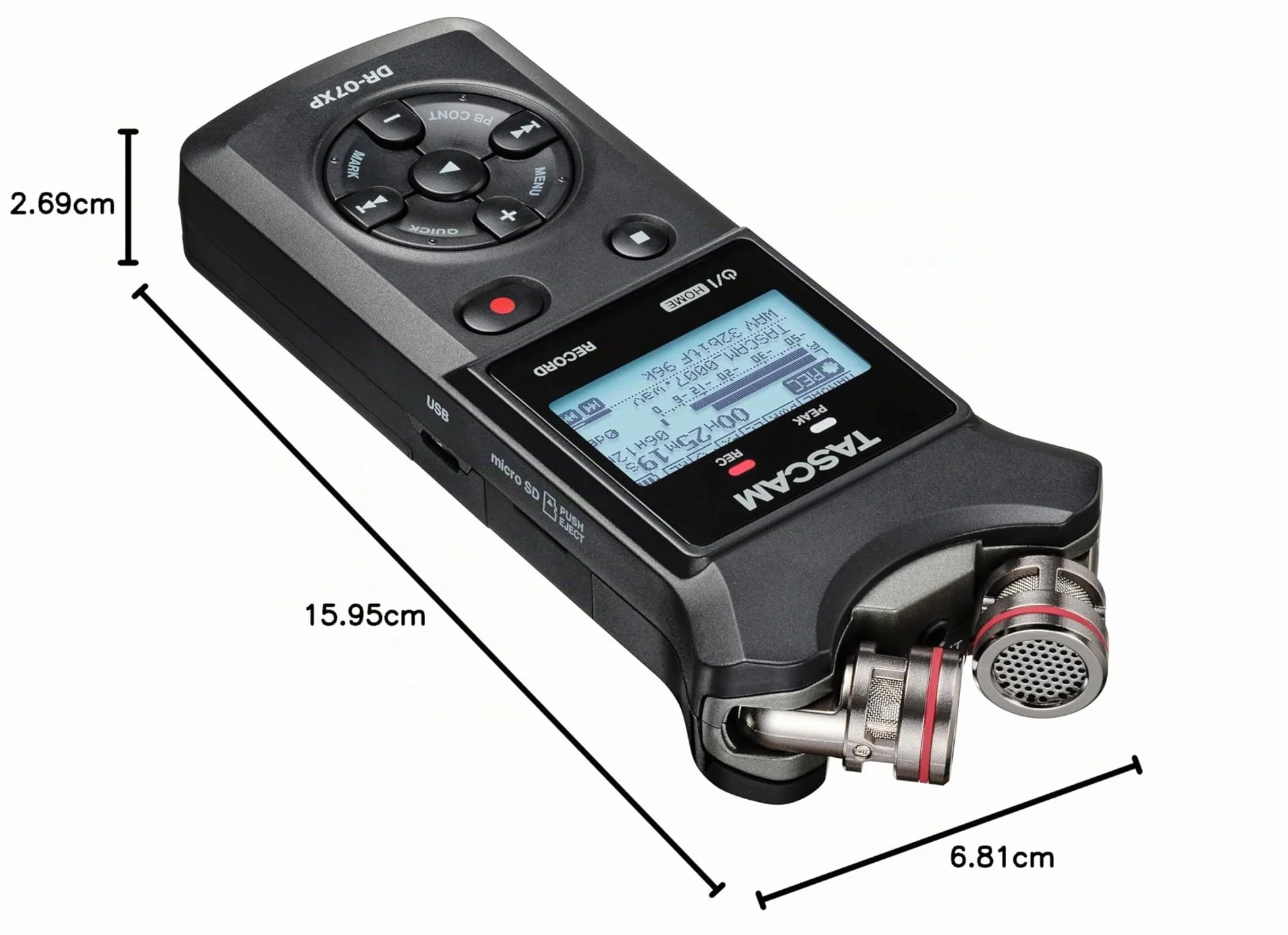 Tascam DR-07XP - Grabadora portátil de Mano Flotante de 2 Canales de 32 bits con micrófonos Ajustables e Interfaz de Audio USB-C