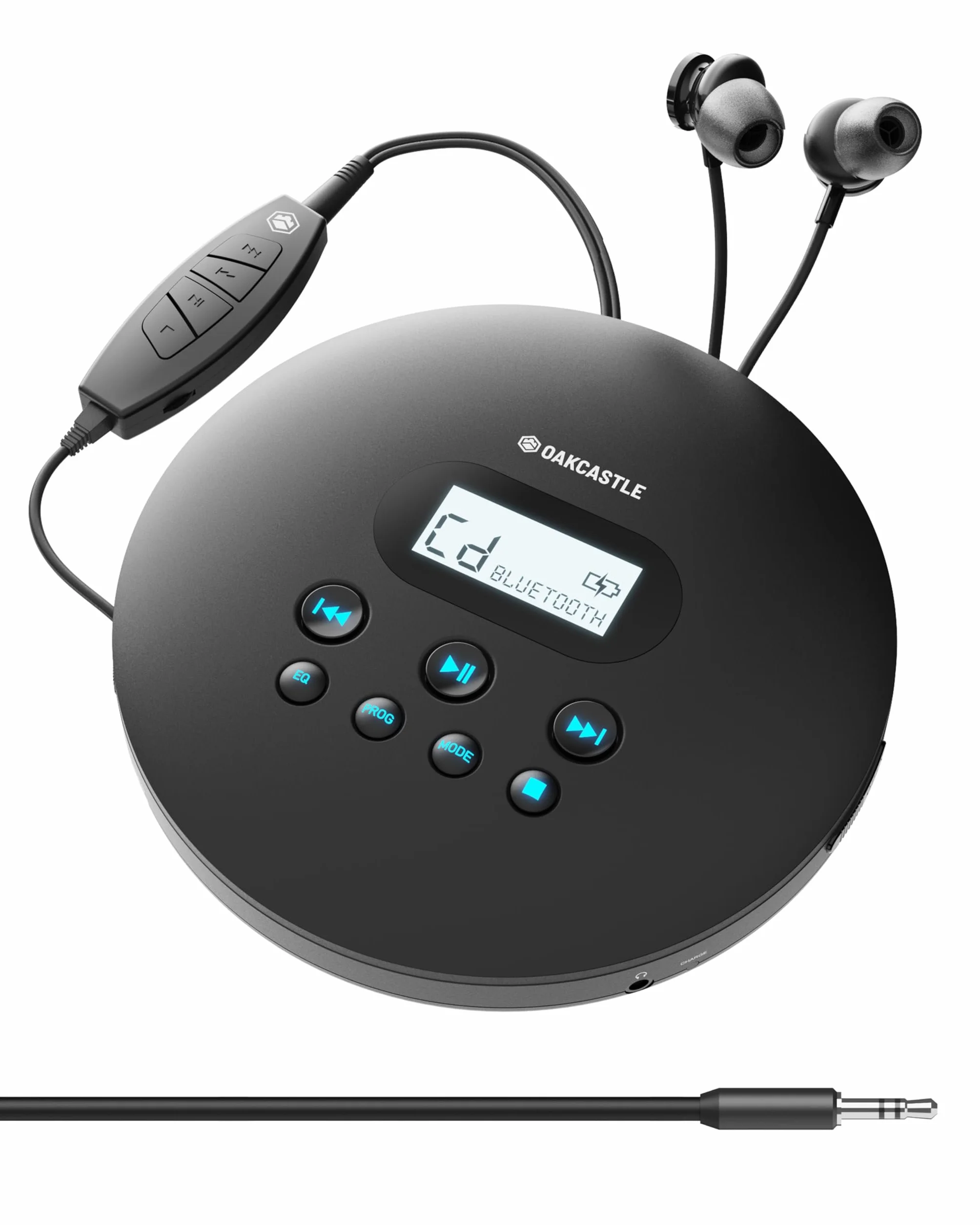 OAKCASTLE CD100 Reproductor de CD Portátil Bluetooth Batería Recargable 12 Horas AUX Auriculares