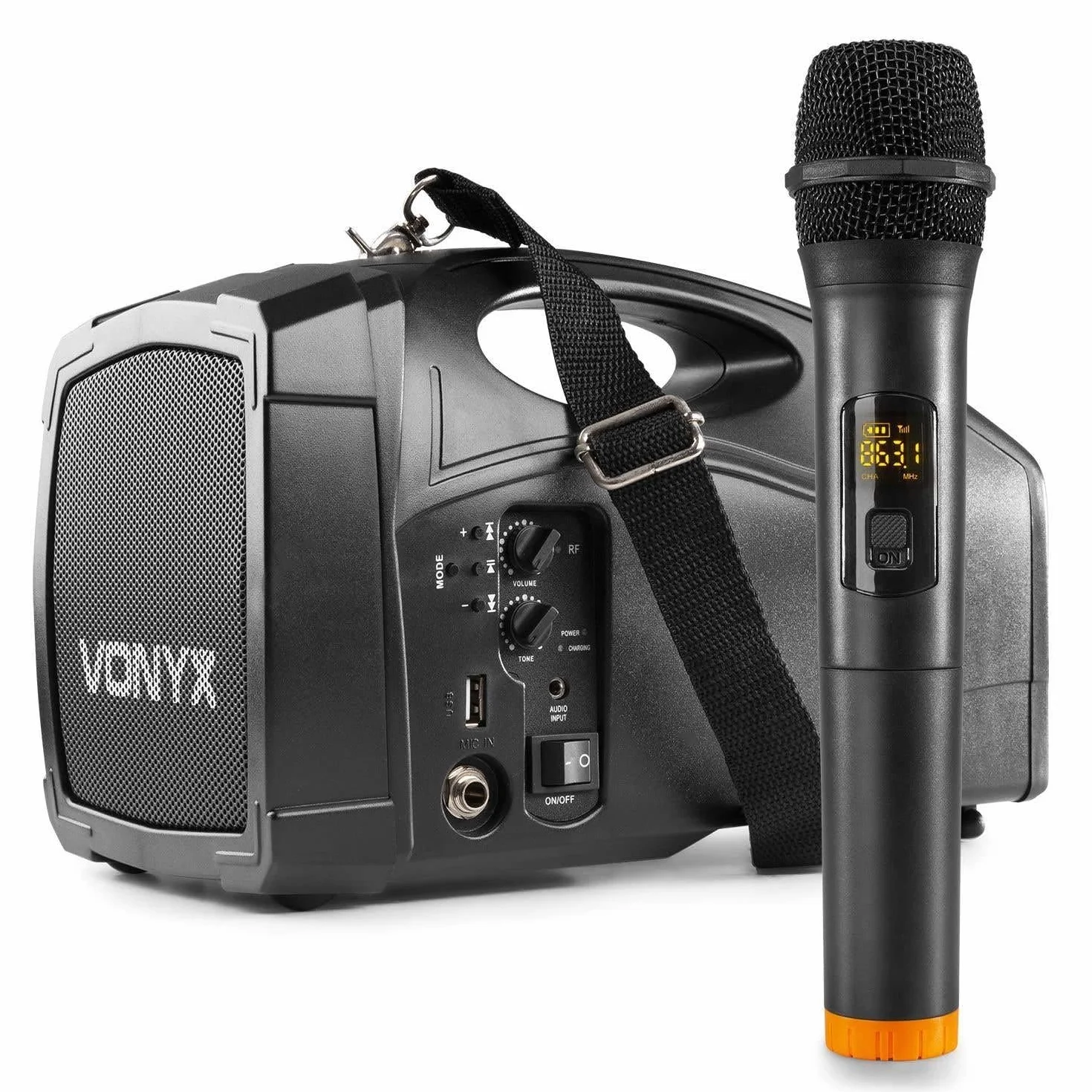 Vonyx ST014 – Altavoz portátil Bluetooth con micrófono inalámbrico UHF, Altavoz Activo autoamplificado 100W/30W RMS, USB MP3, batería Recargable y woofer 6,5", Equipo de Sonido portátil, Color Negro