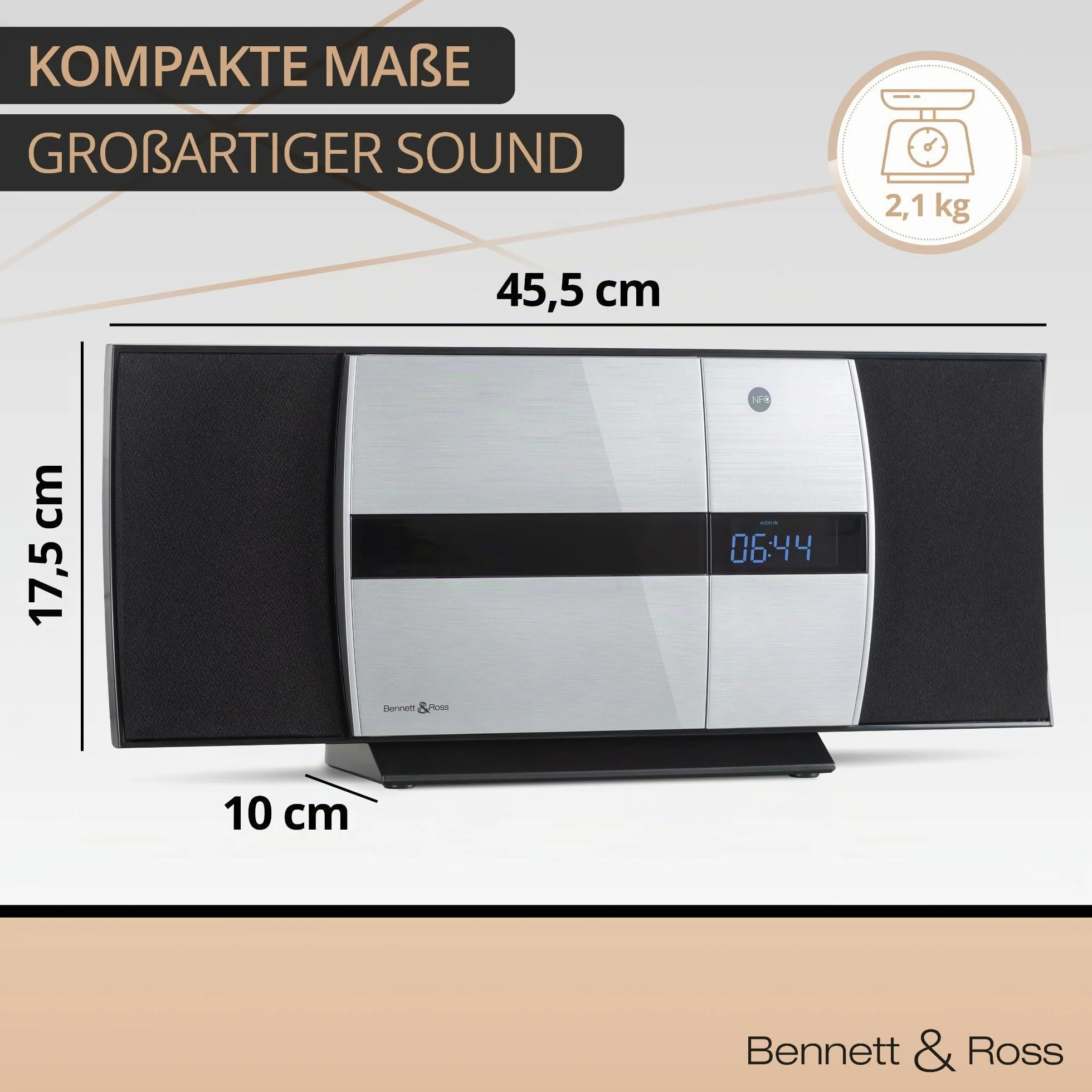 Bennett & Ross Ålesund Sistema estéreo Vertical Microsistema HiFi con Reproductor CD MP3 UKW USB Bluetooth NFC