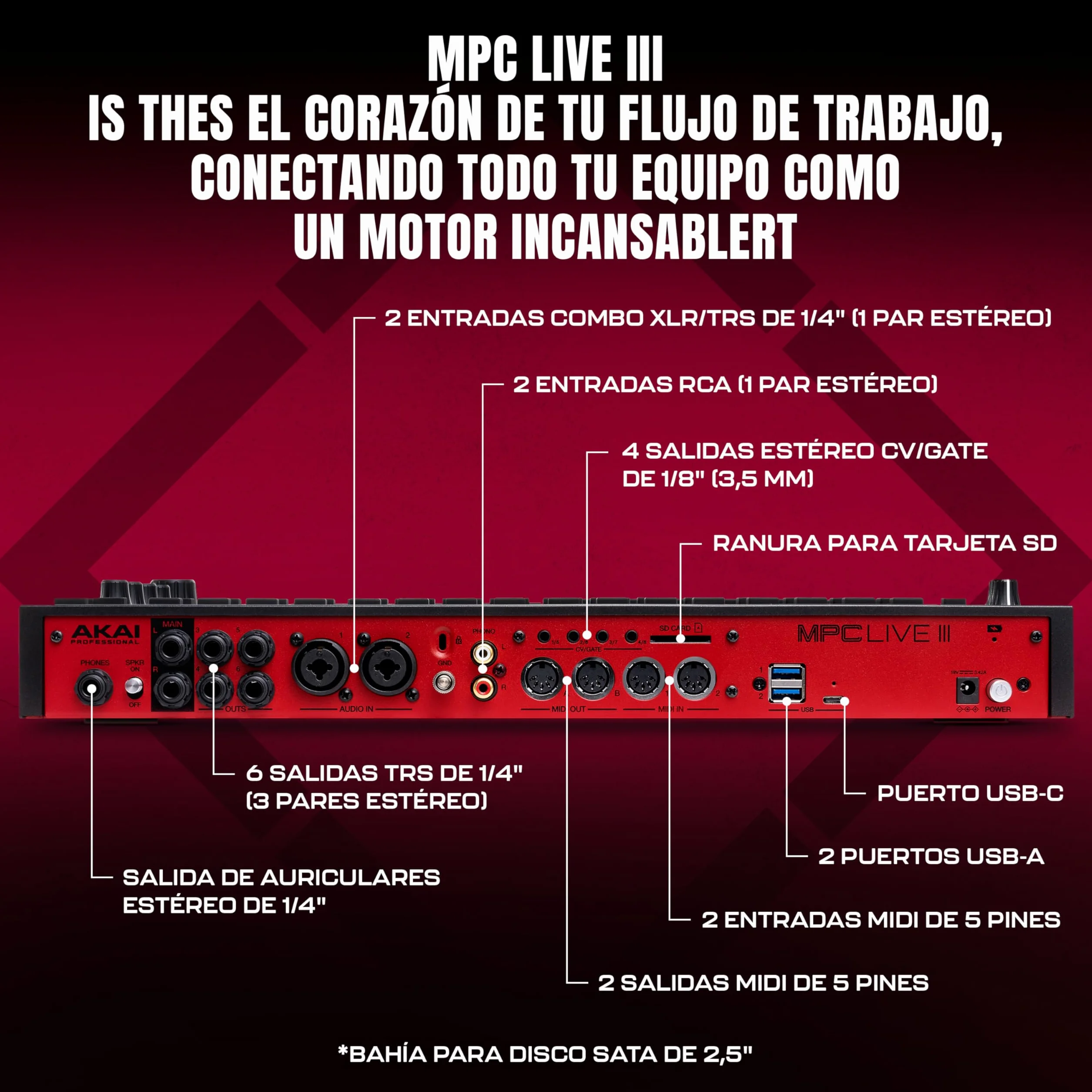 Akai Professional MPC Live III Centro de Producción Musical portátil y Autónomo con Pads MPCe, Secuenciador, Pantalla táctil, Micrófono, Altavoces, Interfaz de Audio, Wi-Fi, Bluetooth, Batería