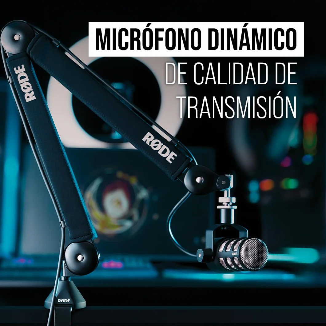 RØDE PodMic Micrófono dinámico de calidad de radiodifusión con soporte giratorio integrado para podcasting, streaming, gaming y grabación de voz, XLR (Negro)