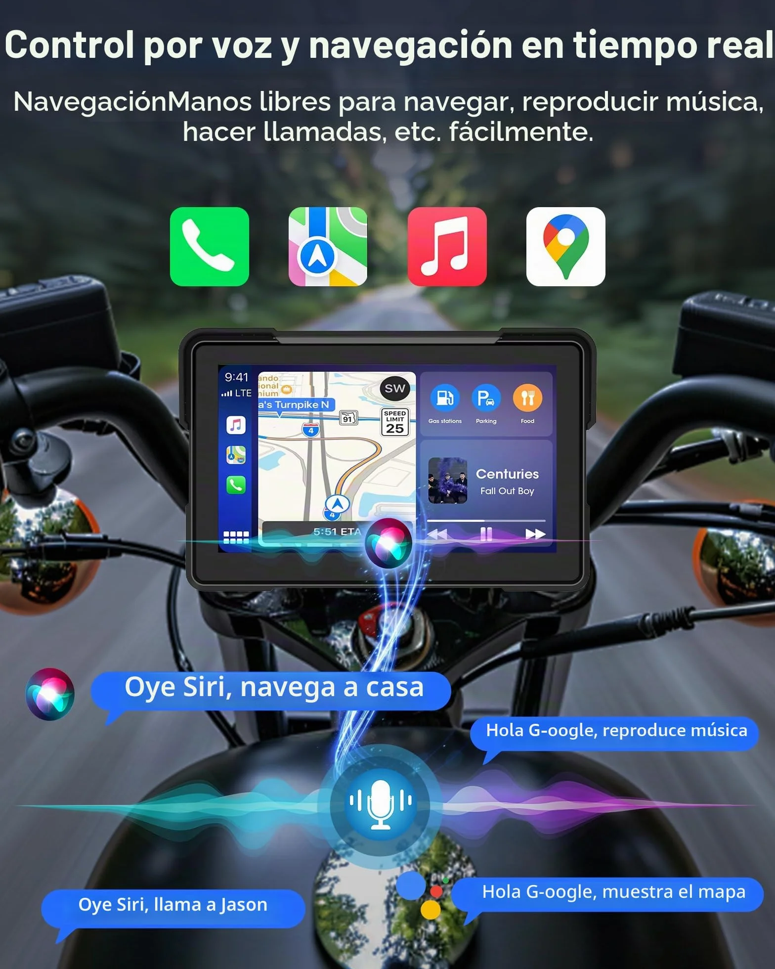 7 Pulgadas Carplay Moto Android Auto Moto Pantalla Carplay Portátil Inalámbrica con Navegador para Motocicletas, Siri/Asistente de G-oogle, Bluetooth, Impermeable IP67 para Viaje al Trabajo