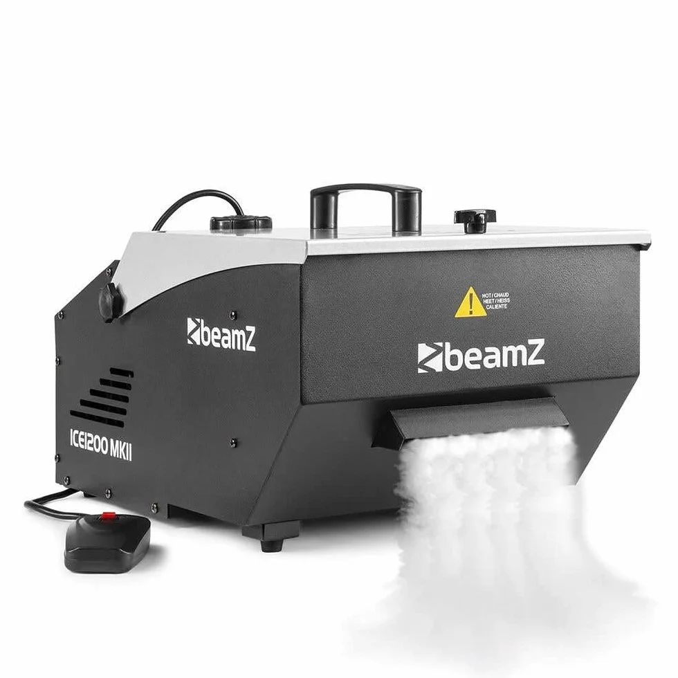 BeamZ ICE1200 MKII máquina de humo bajo de 1200W para niebla de suelo y 5L de líquido de niebla, compartimento para hielo, mando a distancia por cable, discoteca, cumpleaños, Halloween, color negro
