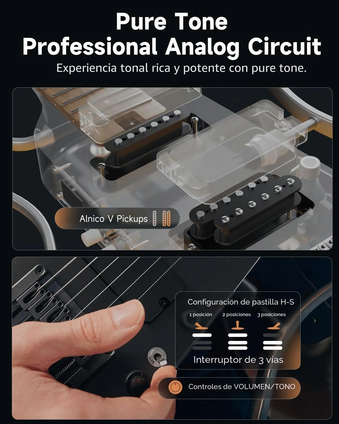 Donner HUSH X PRO Kit de guitarra eléctrica – Guitarra de viaje inteligente con docenas de combinaciones preestablecidas, 7 opciones de simulación de tono, Negro