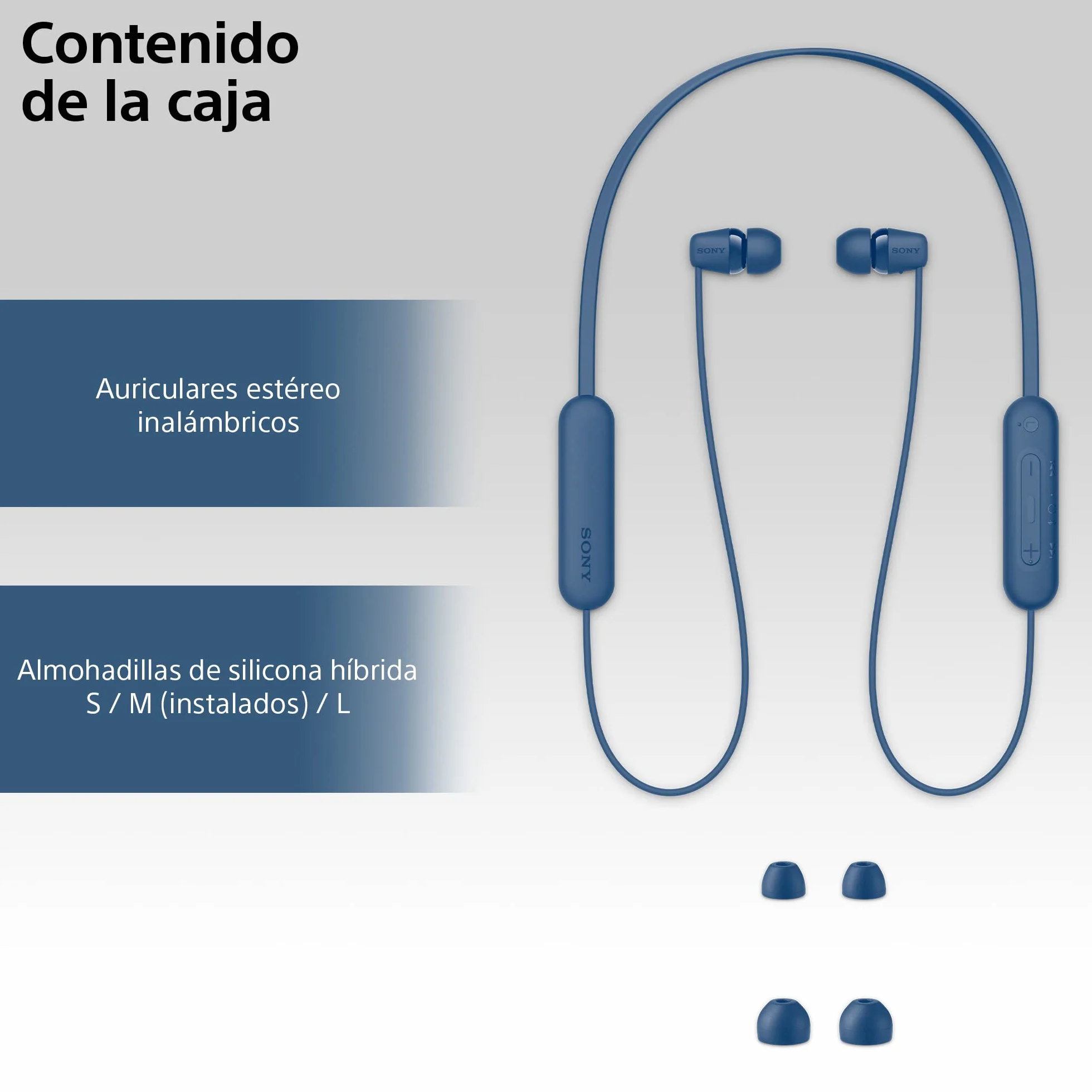Sony WI-C100 Auriculares Inalámbricos Bluetooth, 25 Horas Batería, Micrófono Incorporado, Azul