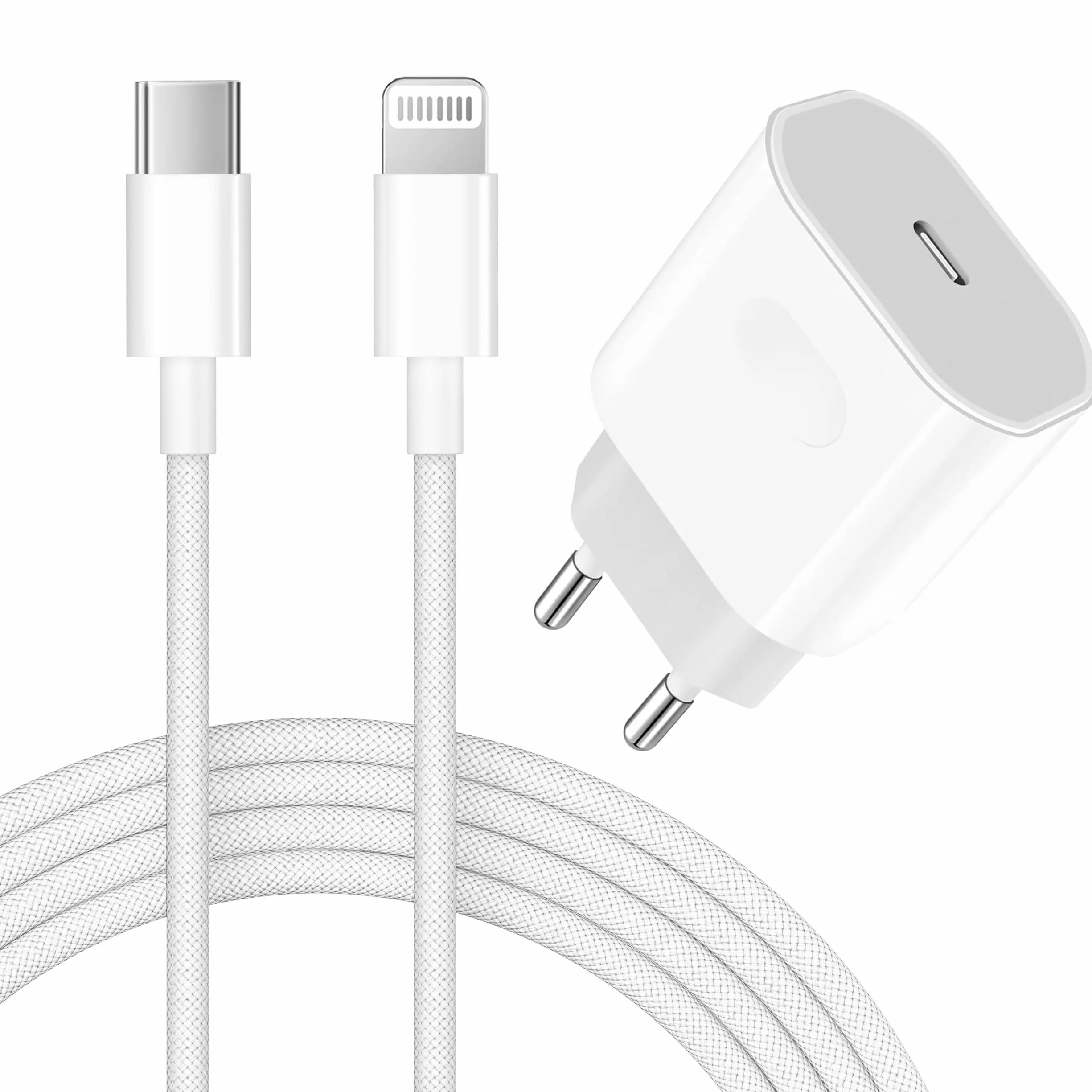Cargador Carga Rápida 25W USB-C para iPhone 14/13/12/11/Pro MAX Plus Mini SE XR X XS, Cable Lightning 1m Certificado Apple MFi