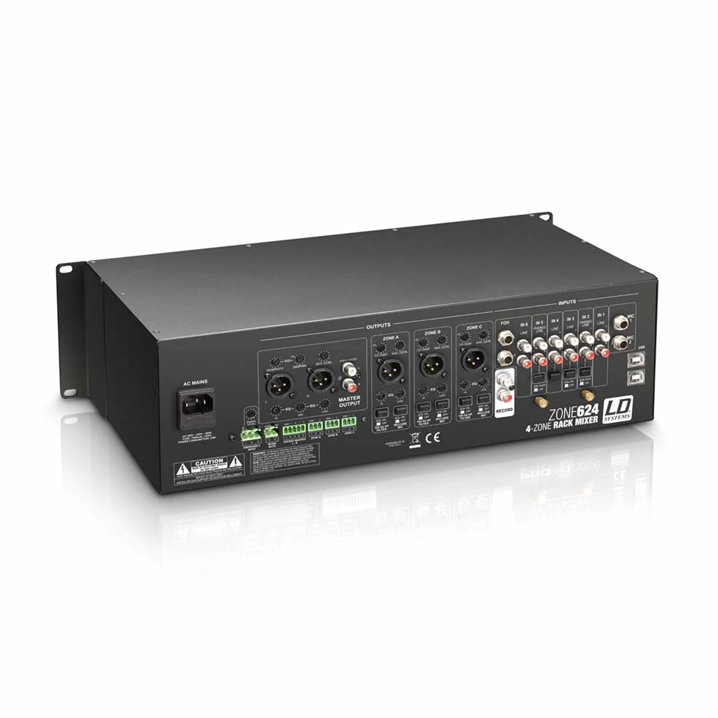 LD Systems ZONE 624 - Mezclador de 4 zonas, formato 19" 3 U