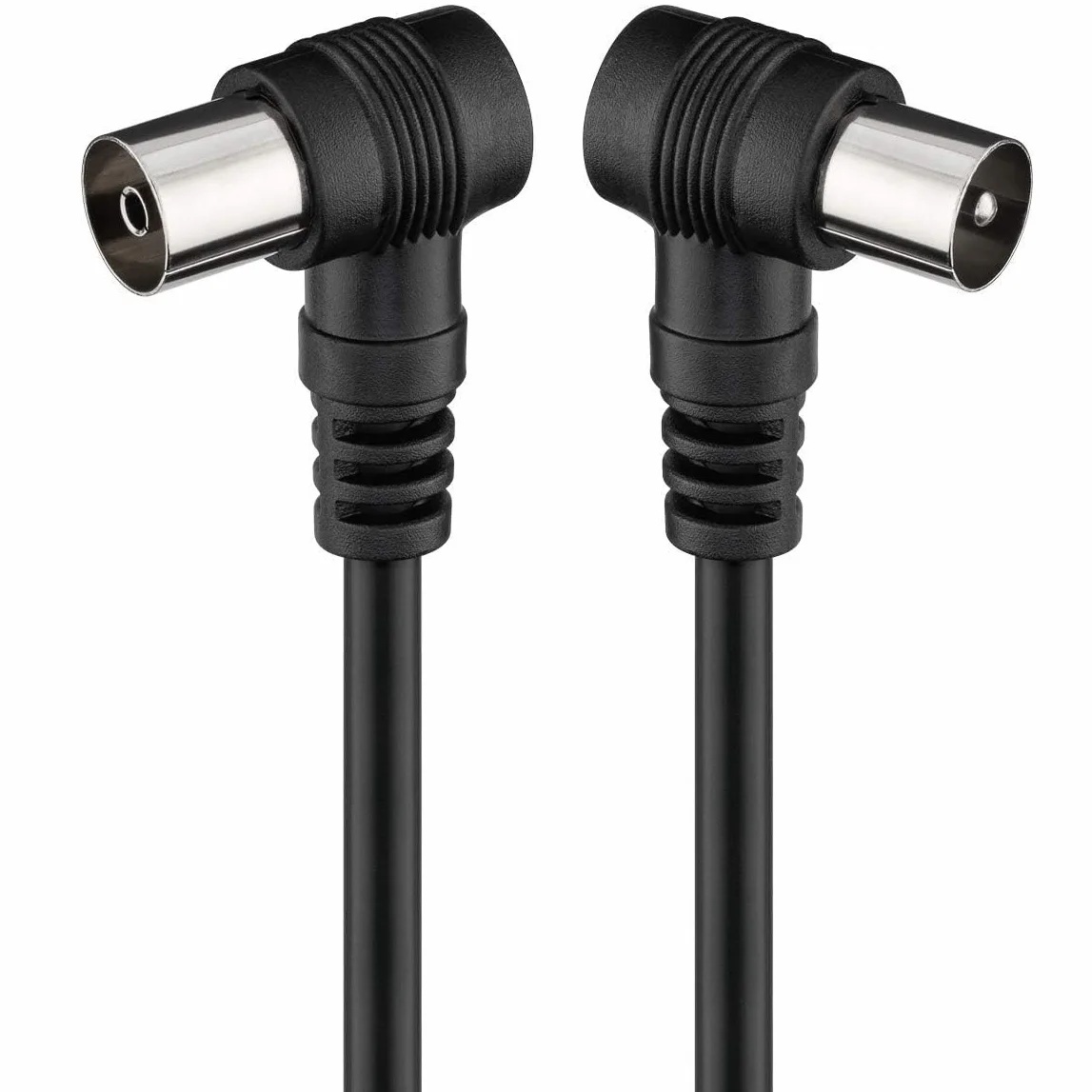 CABLEPELADO Cable antena TV macho hembra, cable coaxial antena de TV, Cable antena TV 90º acodado, Cable televisión, decodificador, HDTV, DVB-T2, DVB-C, DVB-S, TV y Radio, 75 Ohm, Negro, 1.5 metros