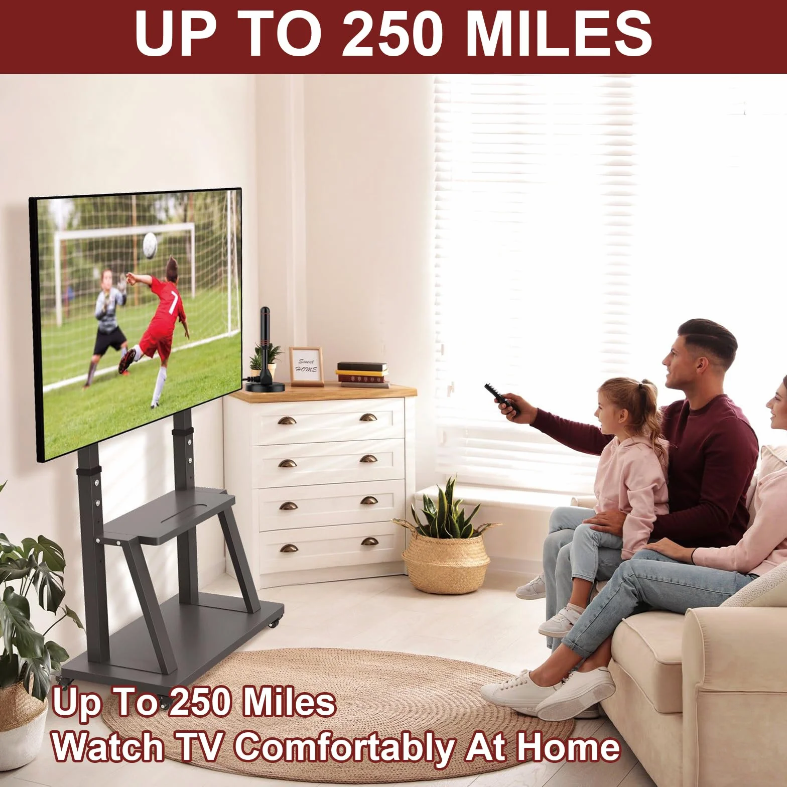 Antena TV Digital TDT Interior Portátil Base Magnética Núcleo Aluminio Compatible HDTV 4K 1080P VHF UHF DVB-T2/T
