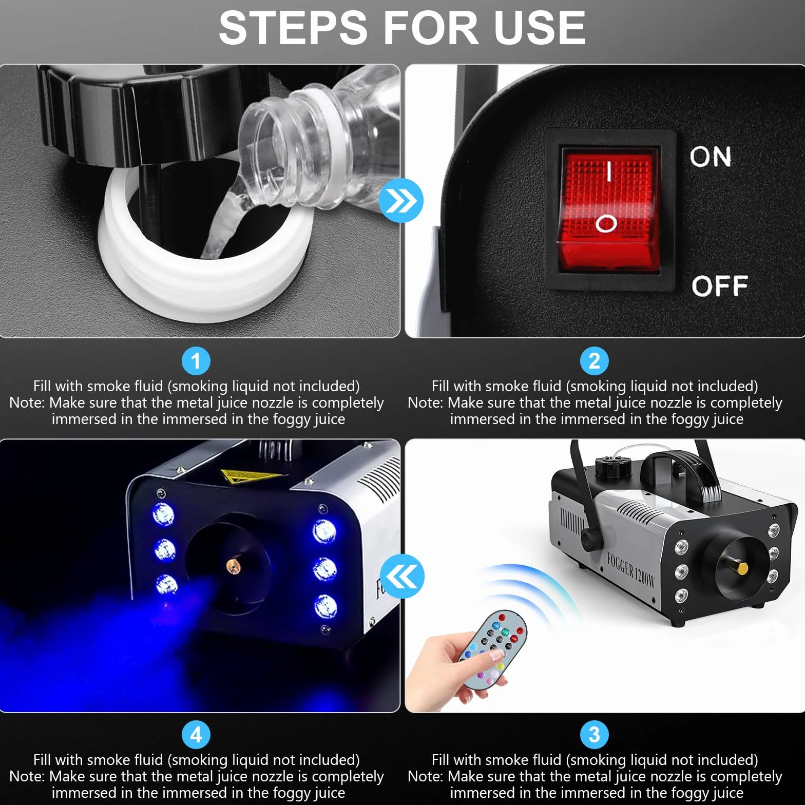 Máquina de Humo, HOLDLAMP 1200W 6 LEDs RGB Máquina de Niebla con Mando a Distancia Inalámbrico Adecuado para Fiestas, Halloween, Bodas, Escenarios, Navidad