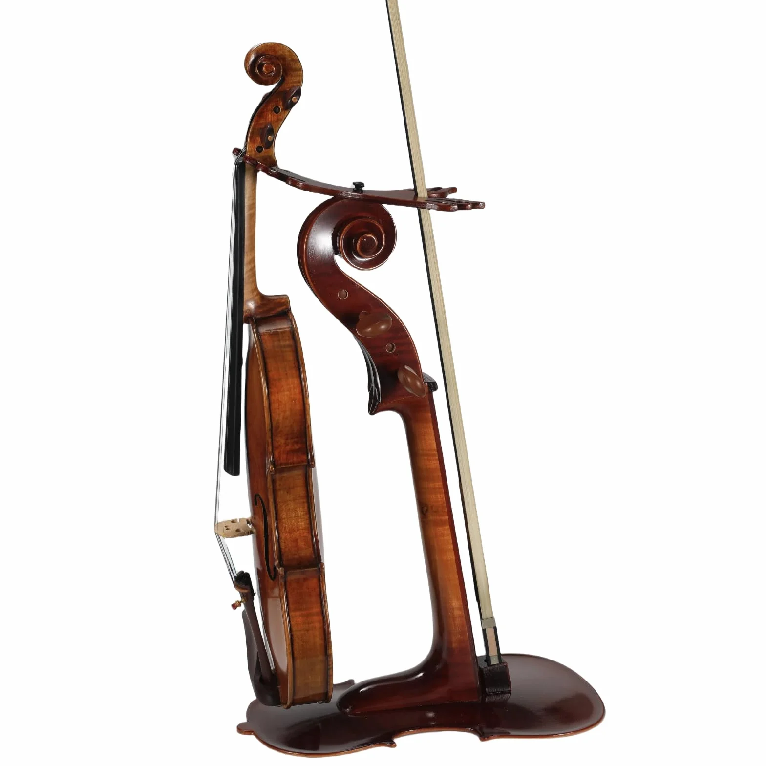 Soporte para violín de madera maciza y soporte para arco con diseño intrincado de corte pasado, forma de violín, hecho a mano, artístico, resistente y colgador de violín y arco, soporte de exhibición,