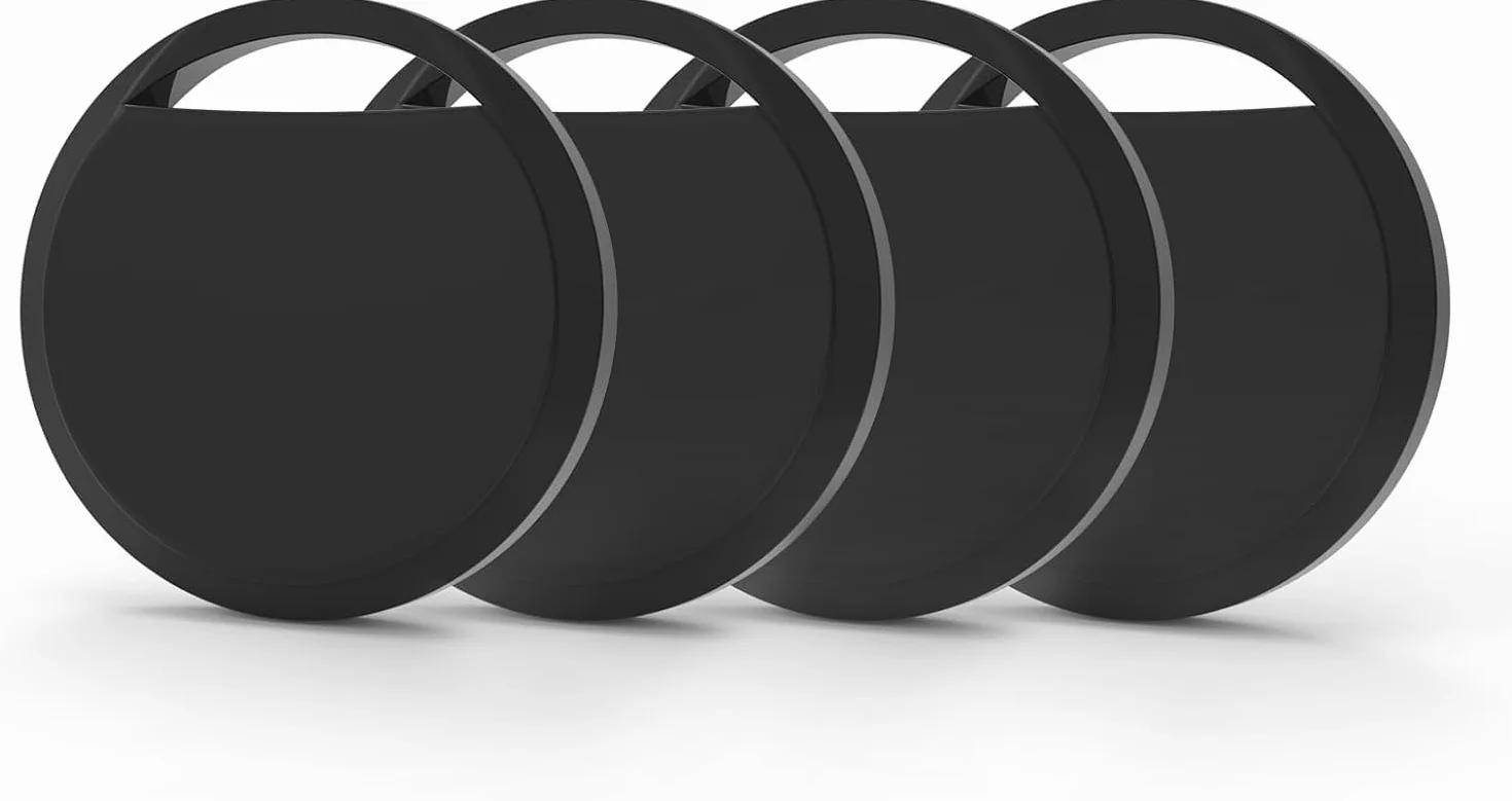 RSH [MFi Certificado] Localizador Bluetooth 4-Pack, Buscador de Objetos Apple Find My (Solo iOS), Air Tag Rastreador Llaves Maletas Equipaje, IP67 Impermeable, Batería Reemplazable 4 Pilas
