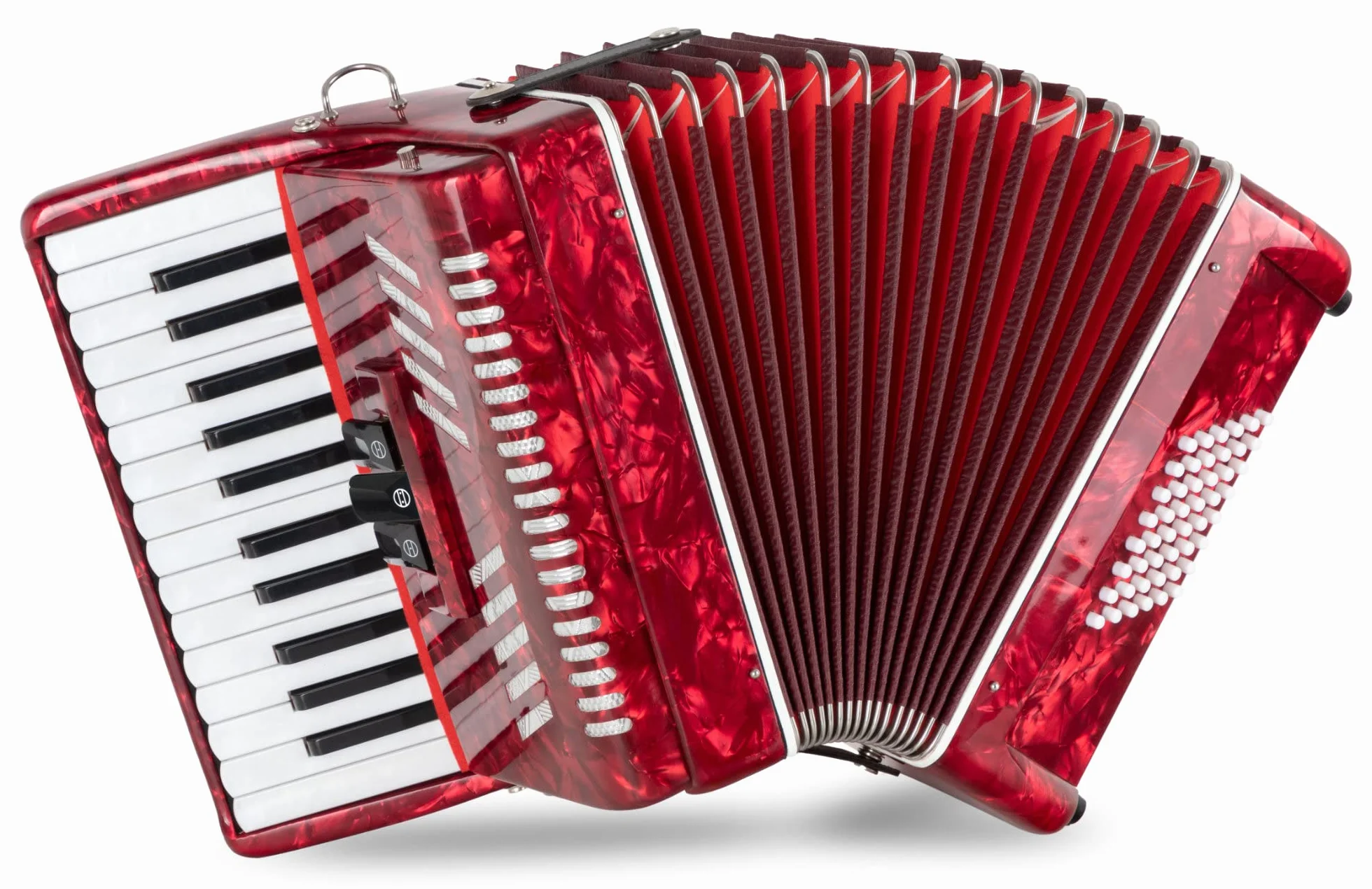 Acordeón Classic Cantabile 48 Bajos "Secondo V" - Acordeón de teclas - 2 voces - 26 teclas de agudos - con correas y funda mochila - Rojo