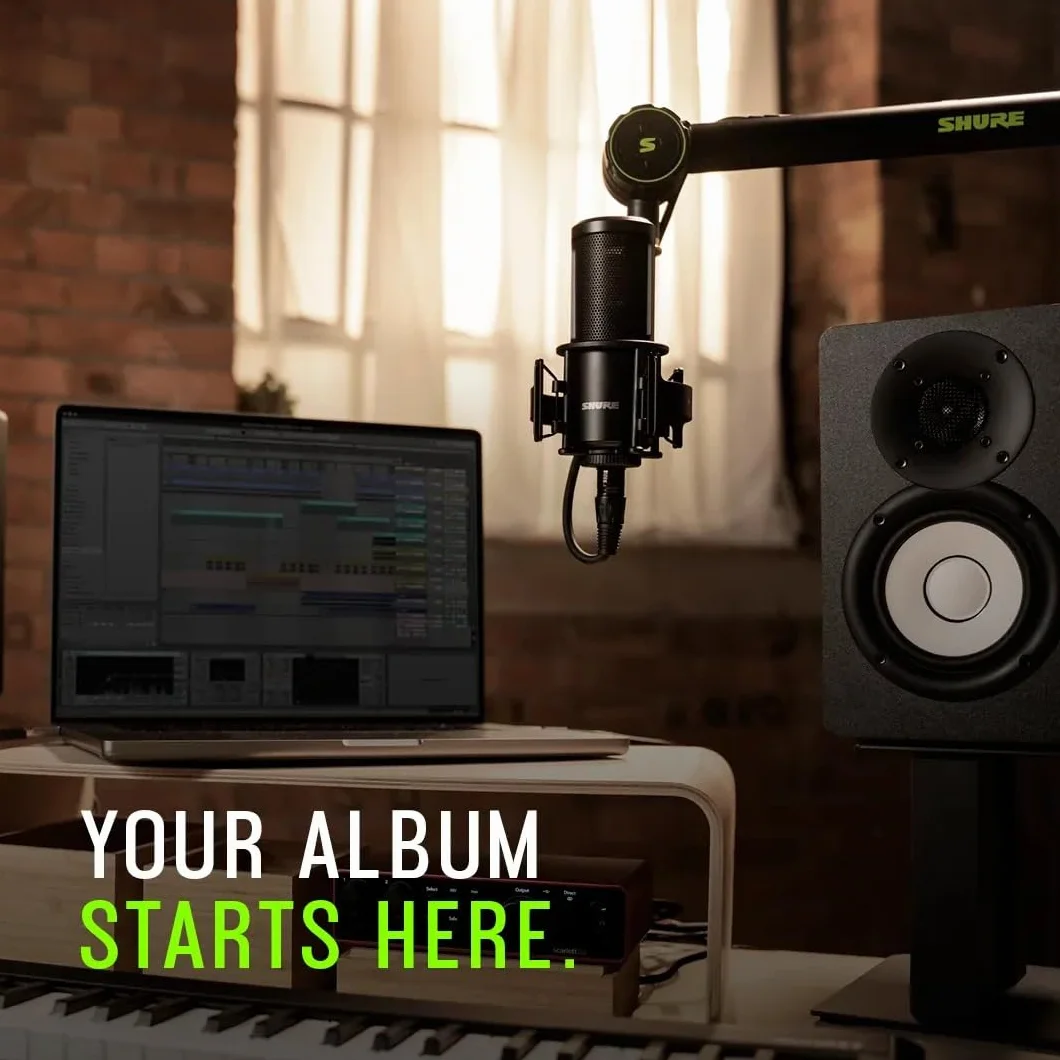 Shure SM4 Kit de Micrófono de Estudio, Micrófono de Condensador para Estudio en Casa con Conexión XLR Optimizado para Voces Suaves e Instrumentos Ruidosos con Audio Listo para Mezclar (SM4-K-KIT)