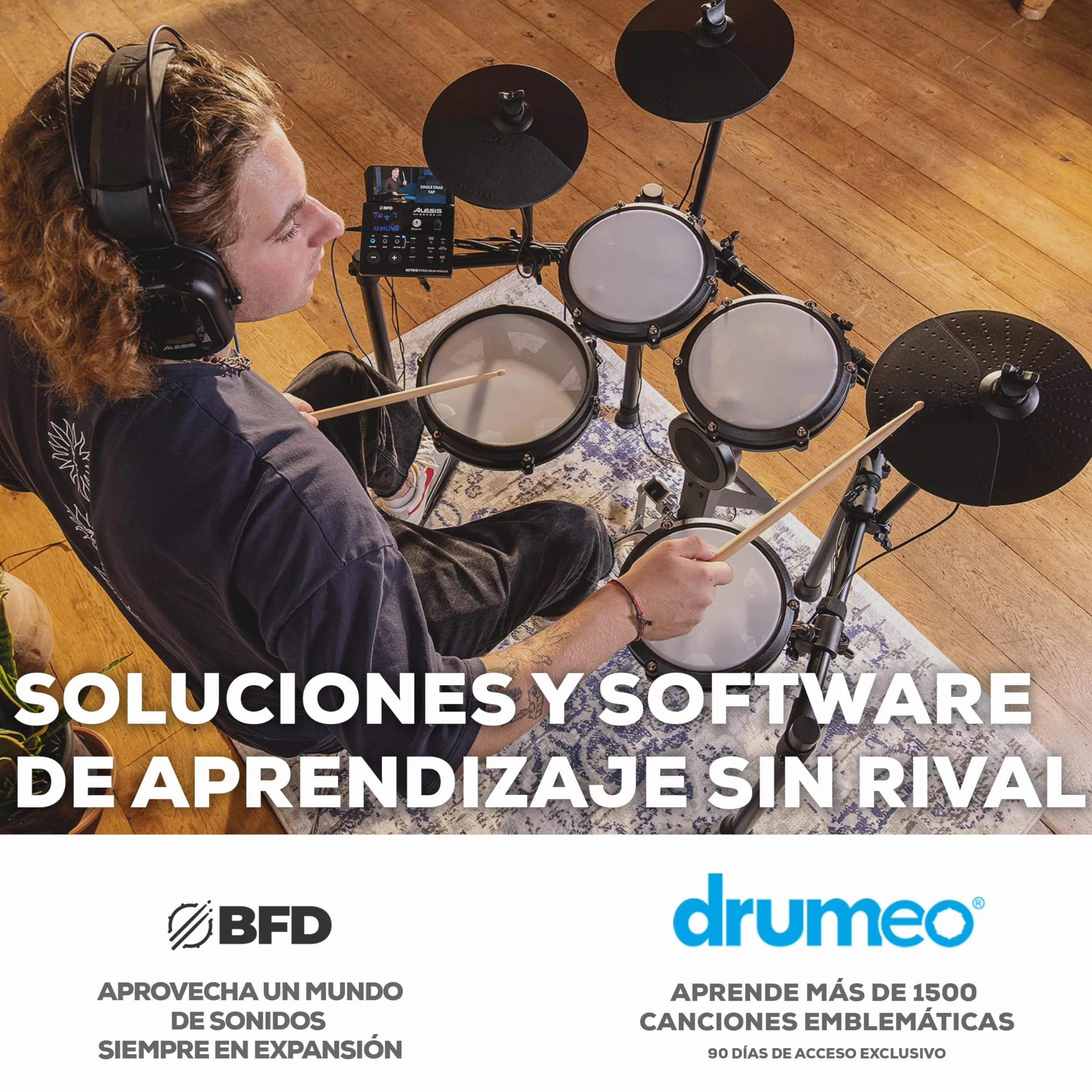 Alesis Nitro Max Kit - Batería Electrónica Compacta con Parches de Malla Silenciosos, Caja de Doble Zona de 10", Bluetooth, +440 Sonidos BFD, Drumeo, USB MIDI, Pedal de Bombo
