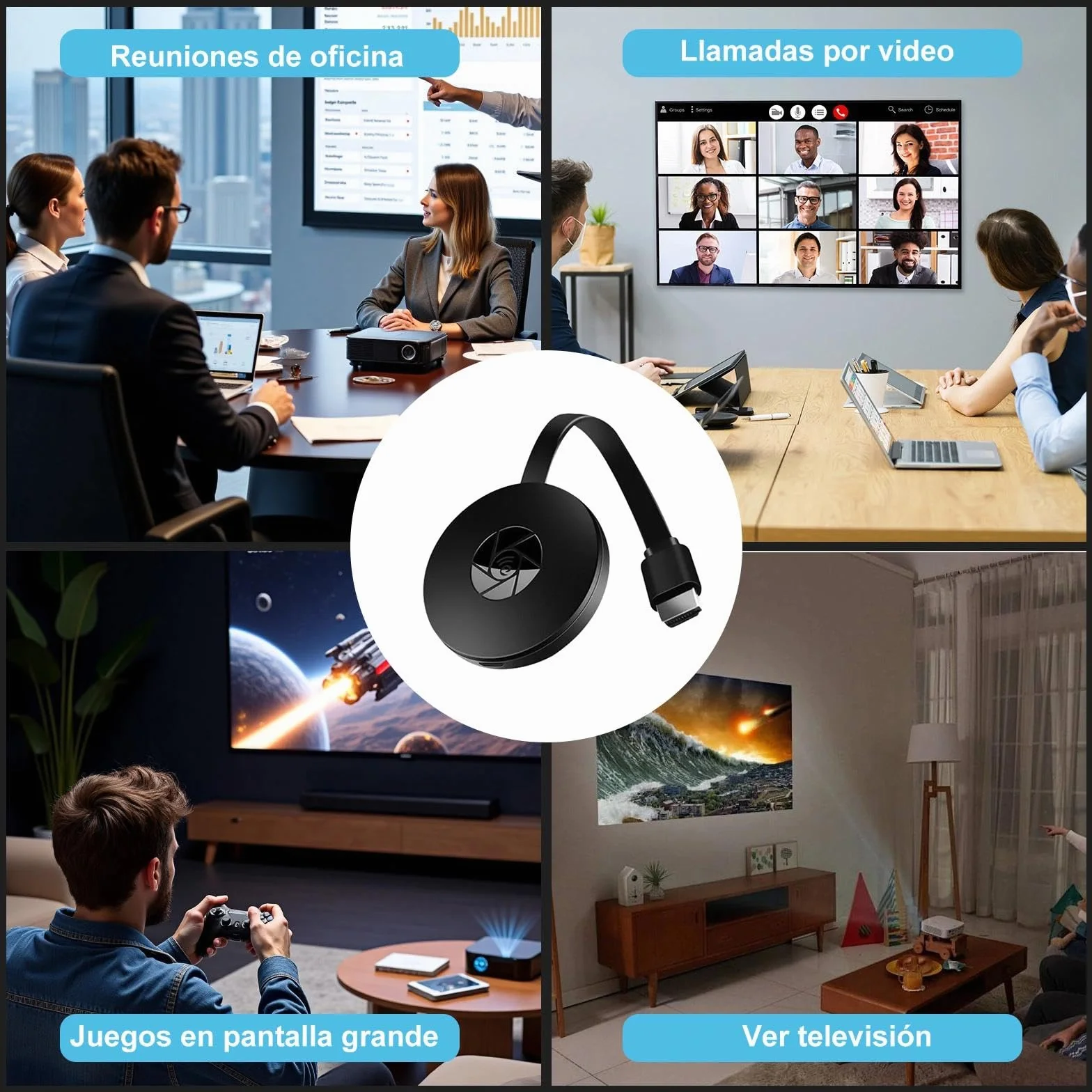 Adaptador De Pantalla Inalámbrico, 1080P para TV Proyector Monitor Receptor Duplicacion Pantalla Miracast Airplay Dlna Streaming iPhone Android PC No Google/Netflix (Menu En Español)