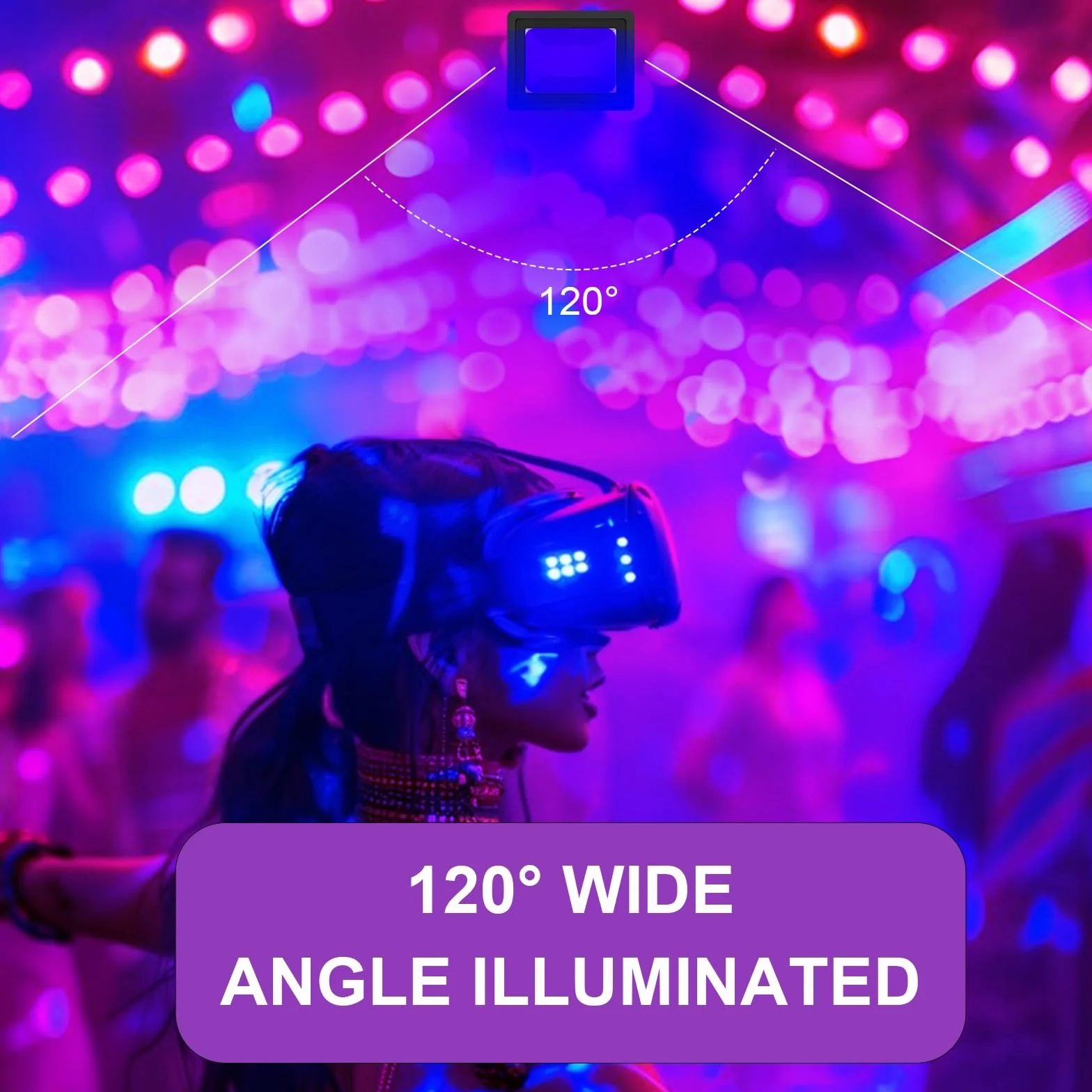CREATESTAR Luz Negra Ultravioleta 100W 365nm, 2 Piezas Foco de luz negra LED, Luz UV impermeable IP66, luces negras para Bar Discoteca Pinta Corporal fiesta luminosa iluminación de escenario Halloween
