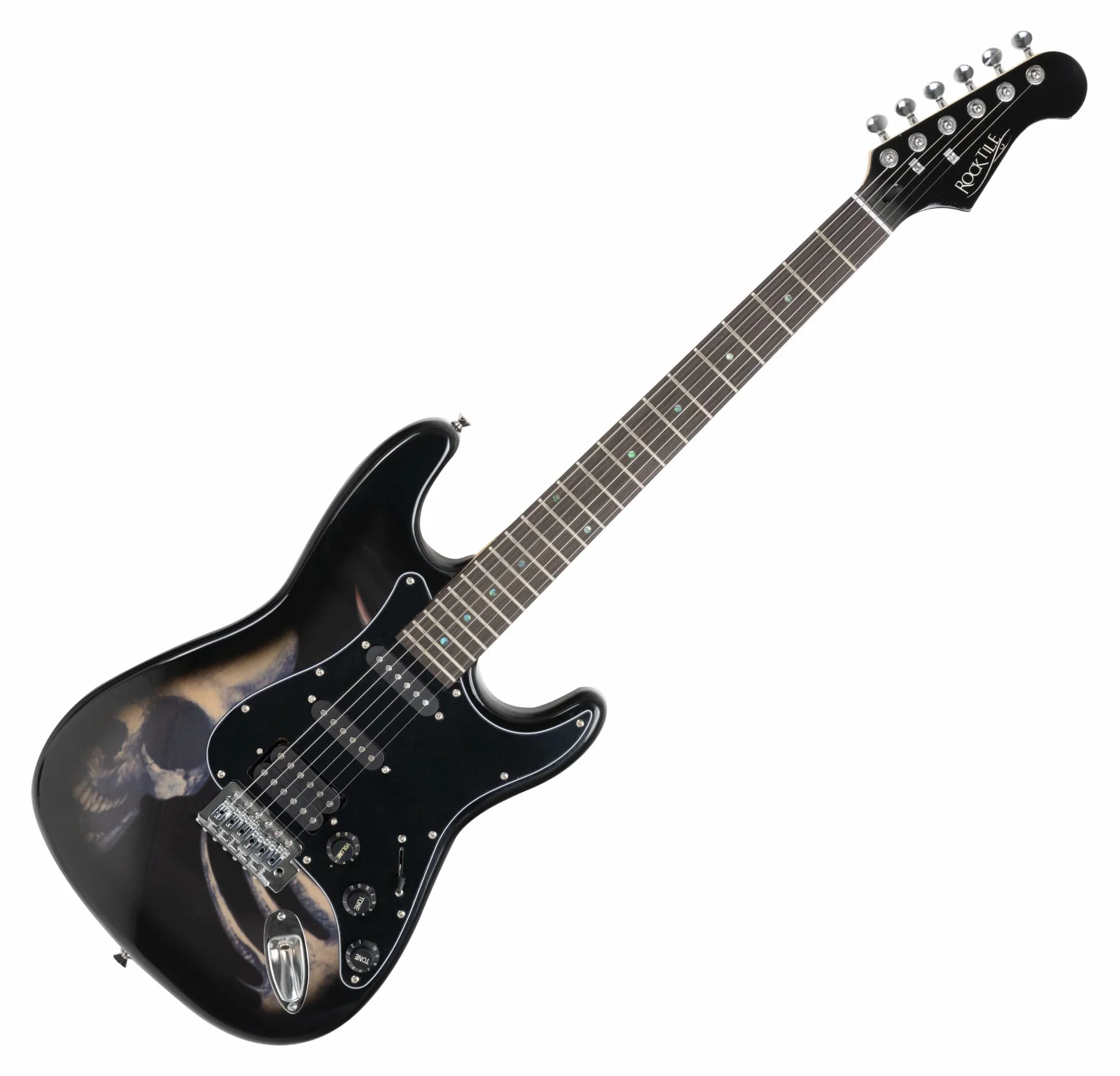 Rocktile Pro ST60-SKULL Guitarra Eléctrica Diseño Skull (1 Humbucker, 2 Single Coils, 22 trastes, Diapasón de palisandro, Cuerpo de tilo, Mástil de arce)