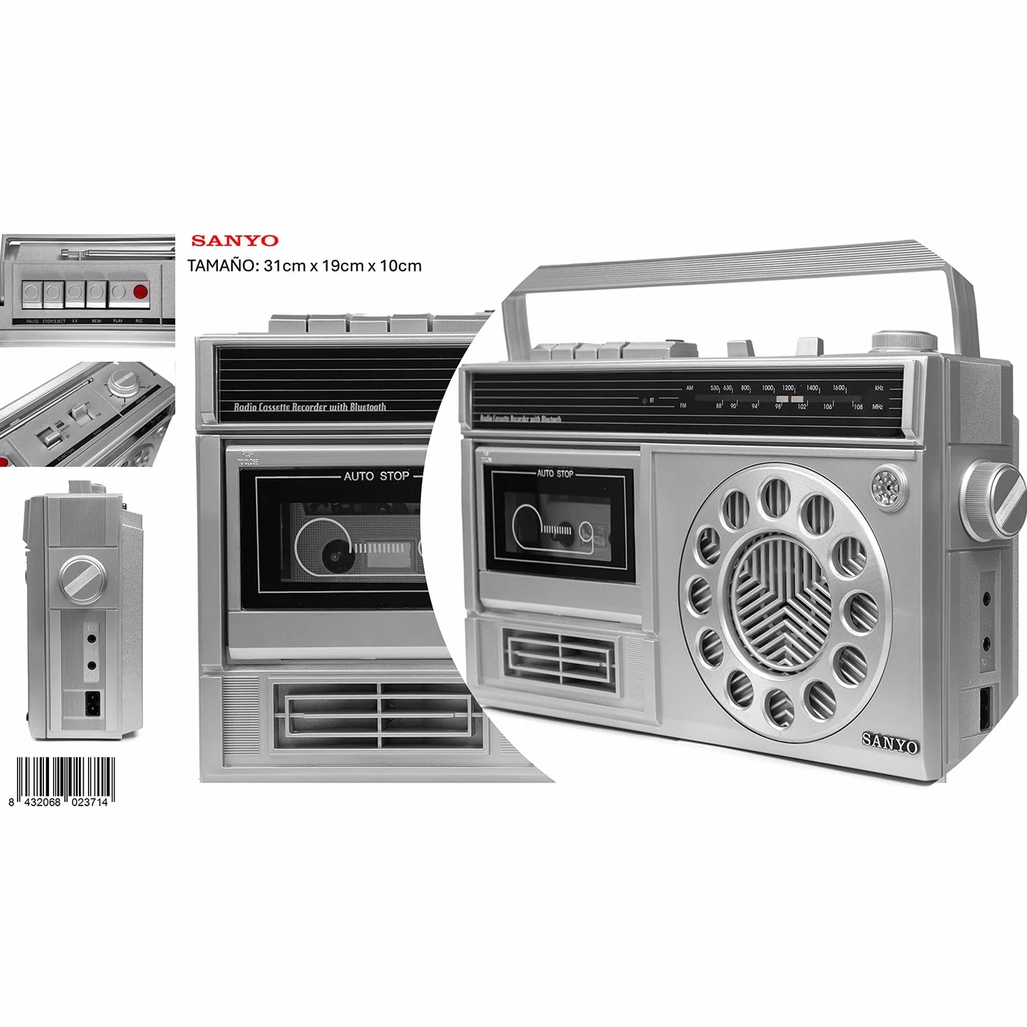 Radio Cassete Retro Grande AC/DC Sanyo Bluetooth Mic.