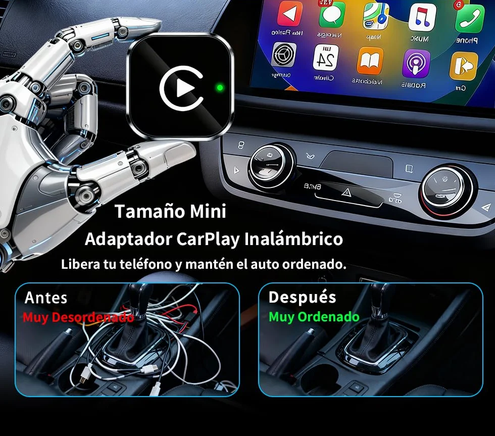 2 en 1 Adaptador CarPlay Inalámbrico, Bluetooth V5.3 Conexión Estable, WiFi 6 de Doble Banda de Alta Velocidad, USB A/C, Bluetooth Car Play Wireless Adapter Dongle para iPhone iOS 10+ & Android 11+