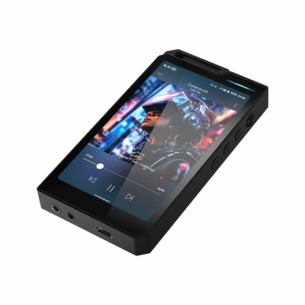 Reproductor de música Hi-Res HiBy R4 con DAC ES90182CM, 525mW de Potencia, MQA 16x, Android 12, Pantalla de 4.7", DSD hasta 256, 4.4mm balanceada, 11 Horas de batería (Negro)