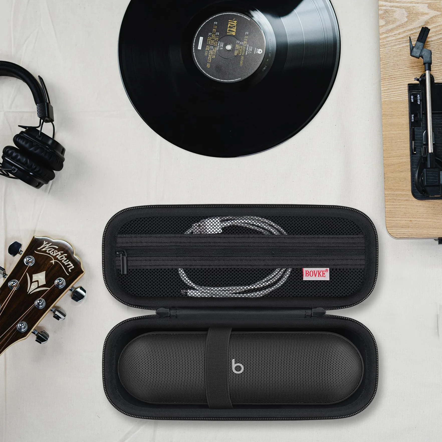 BOVKE Carrying Case for Beats Pill - Portable Bluetooth Speaker, New Beats Pill Wireless Speaker Travel Holder Bolso con Bolsillo de Malla Extra para Cables de Carga, Accesorios, Negro