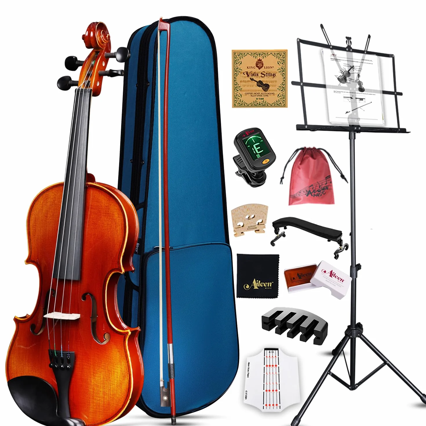 Violín 4/4 de tamaño completo para estudiantes, adultos, violín de abeto europeo sólido con soporte para partituras