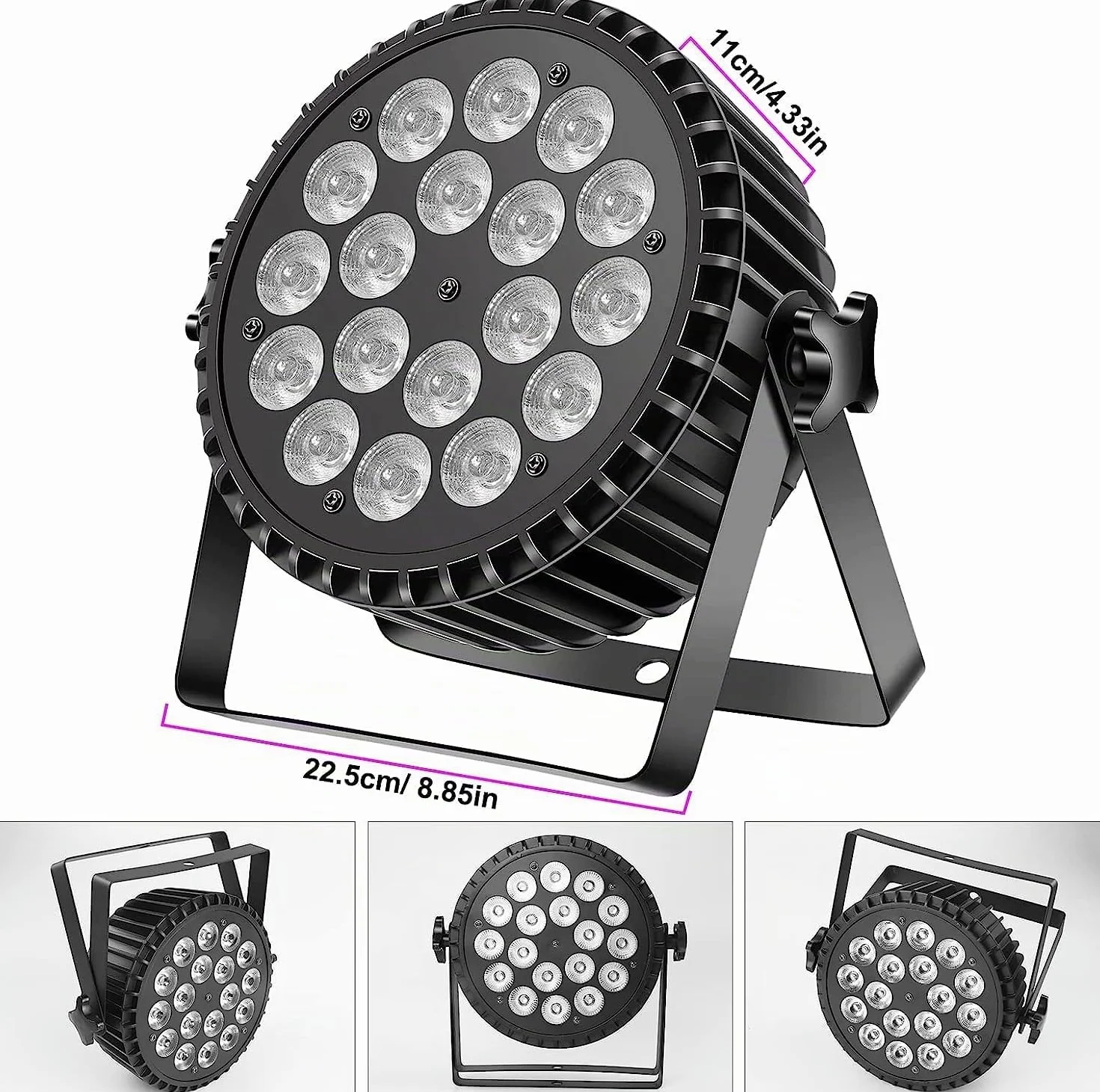 200 W 18 LED par UV+RGB luz de escenario, DMX512, luz de fiesta 8 canales, luz estroboscópica/sonido/modo activo, efecto de luz DJ para espectáculos, bares, fiestas, festivales de música