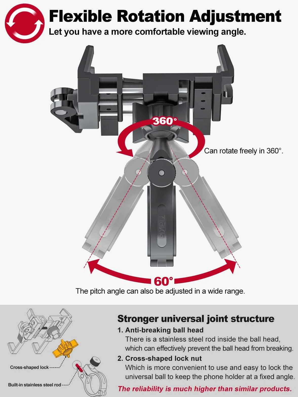 Tiakia Soporte Móvil Bicicleta Universal Manillar 6 Garras 360° Rotación Aleación Aluminio 4.5-7"