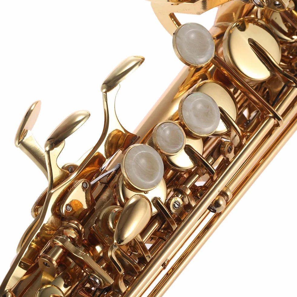 Btuty Saxofón soprano recto de latón Bb B Flat Natural Shell Key Carve Pattern con bolsa de transporte, guantes, paño de limpieza, correa, varilla de limpieza