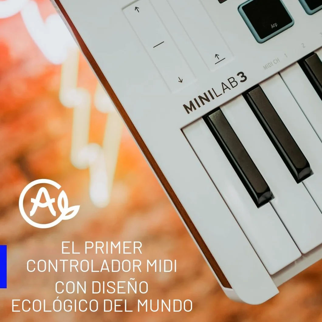 Arturia - MiniLab 3 - Controlador MIDI Universal para Producción Musical, con Paquete de Software Todo en Uno - 25 Teclas, 8 Almohadillas, white